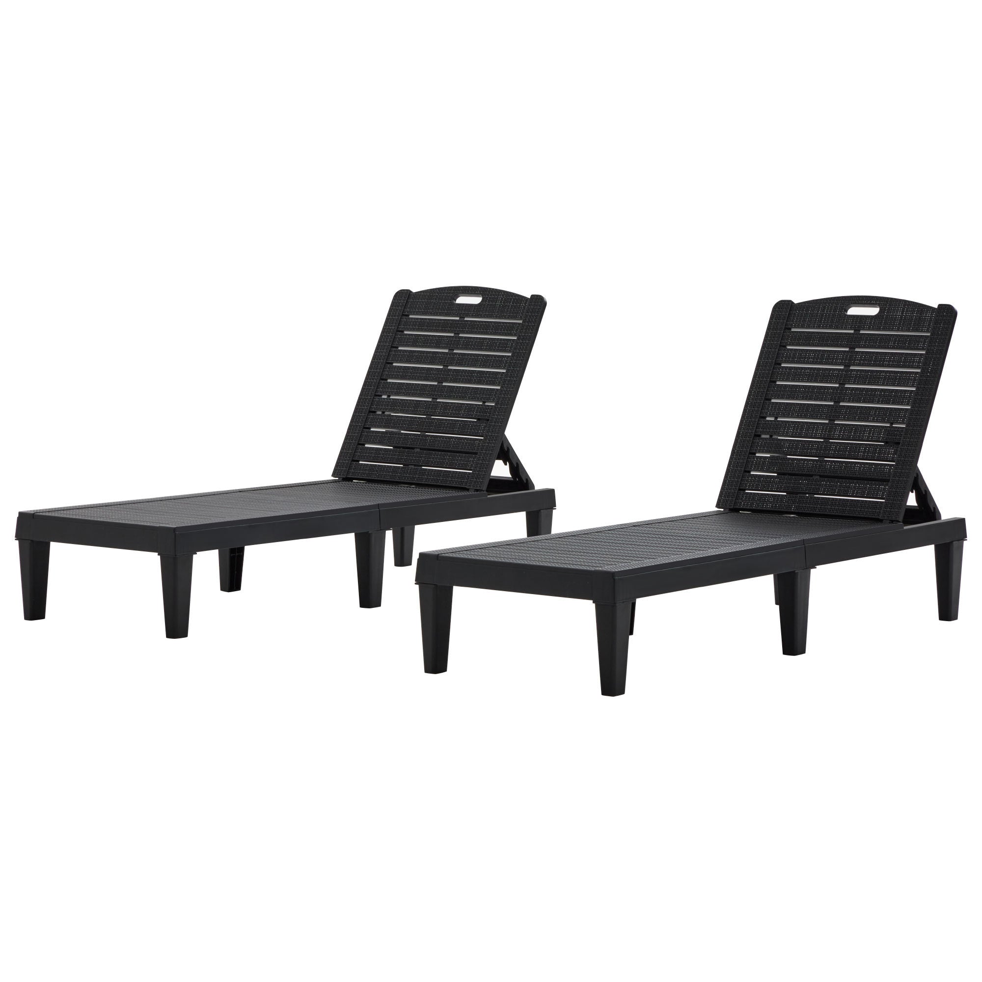Outdoor Chaise Lounges Set of 2 - Adjustable Black Resin for Patio Pool
