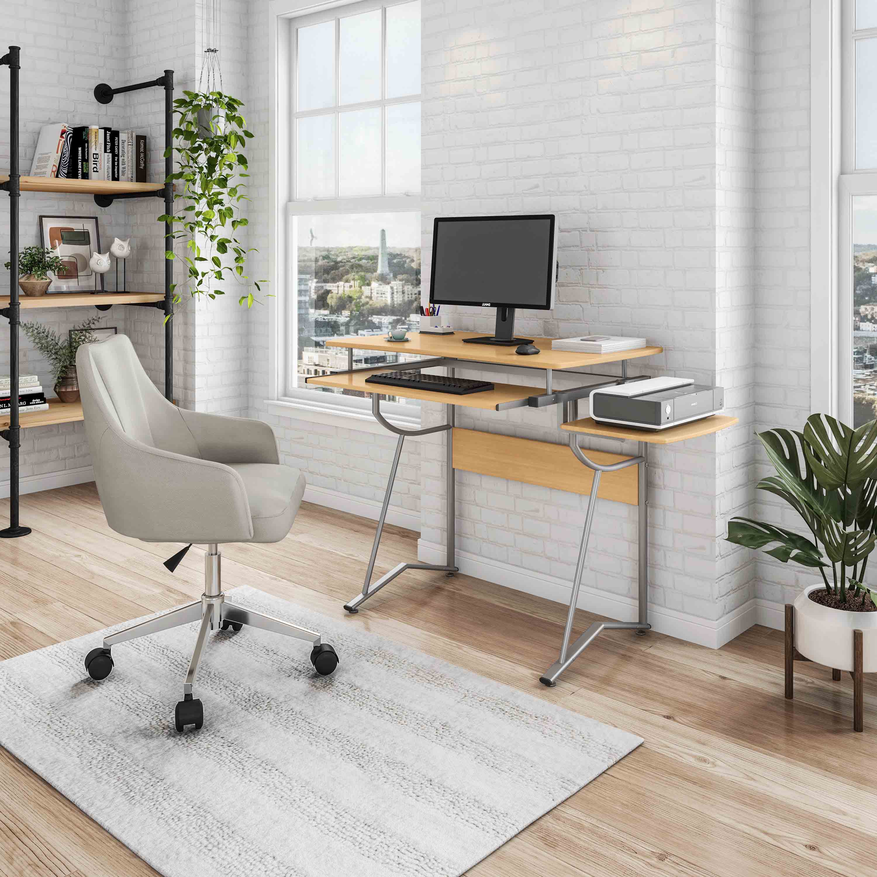 Compact Desk w/ Side Shelf & Keyboard Tray - Cherry