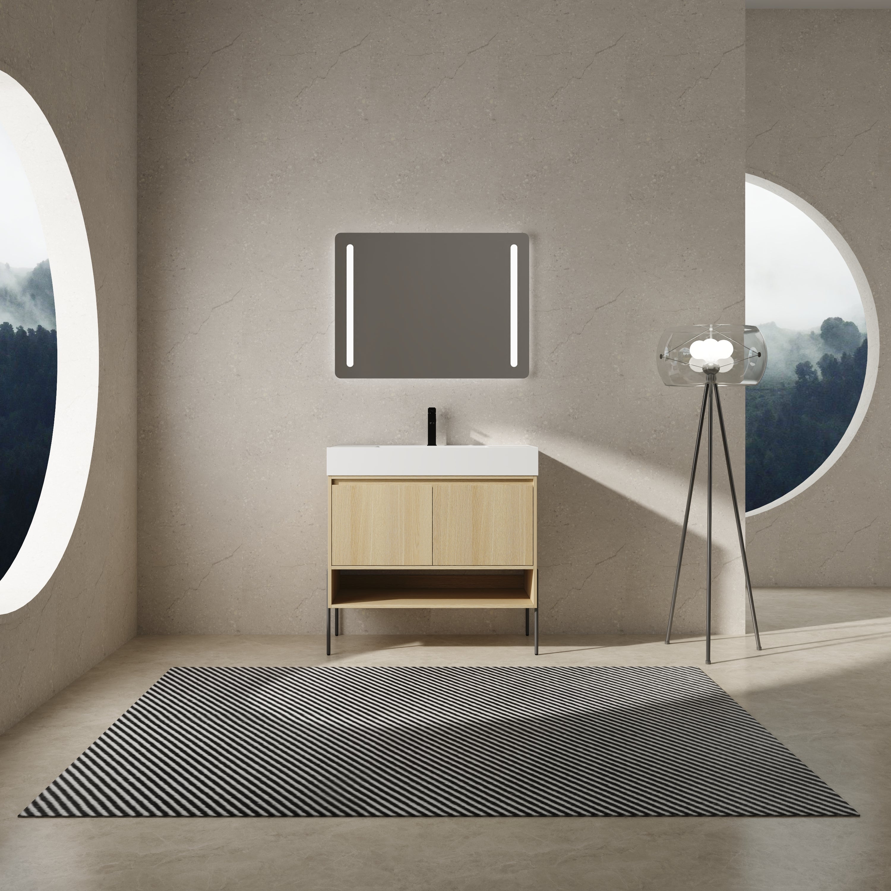 Modern 36" Oak Vanity Combo w/Resin Sink