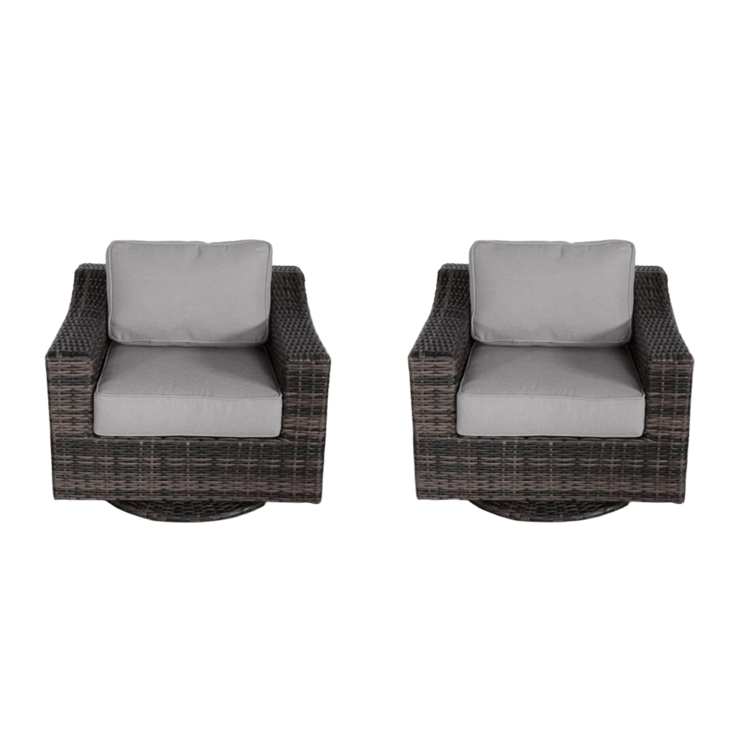 LSI Contemporary Outdoor Swivel Patio Chair - Brown Wicker & Cushions