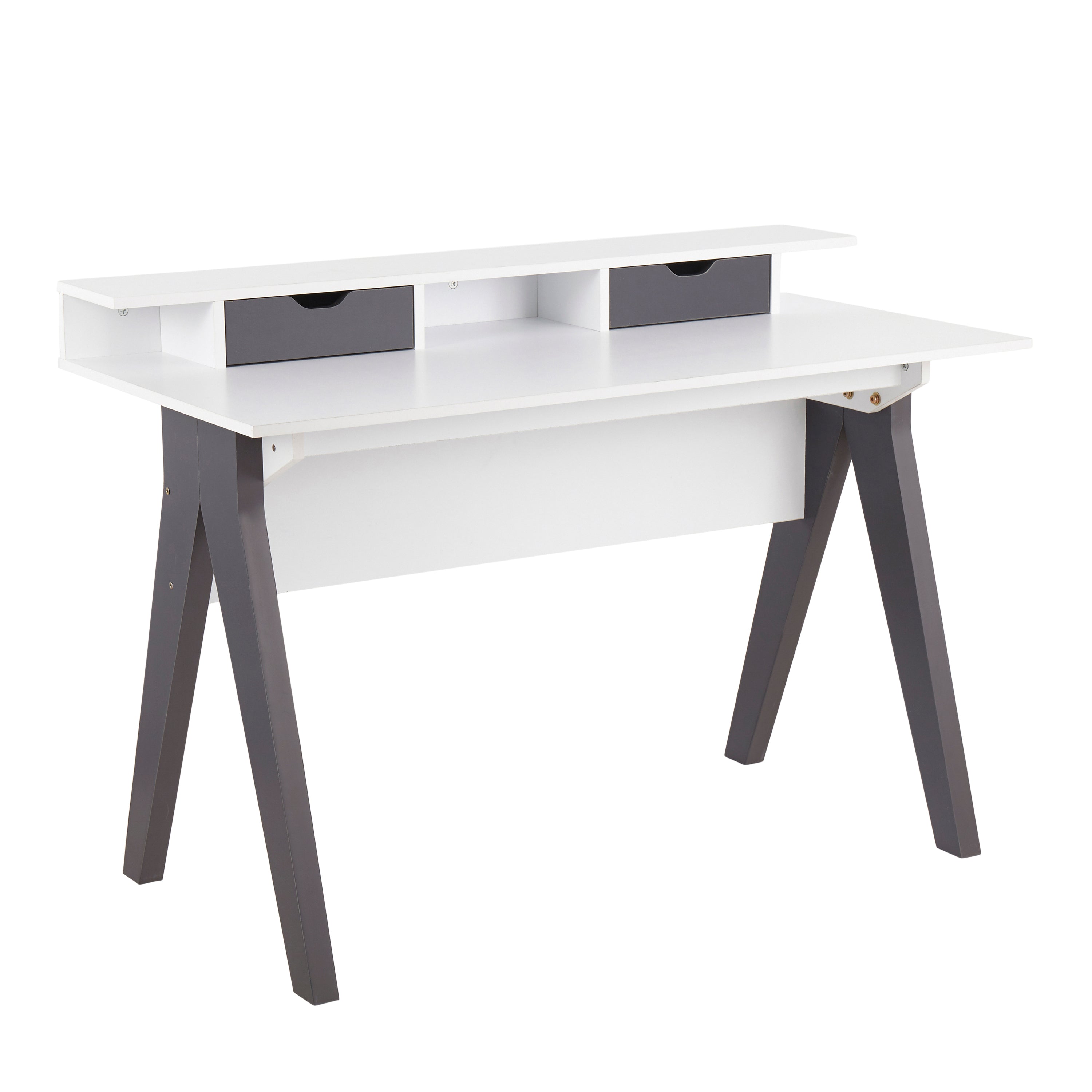 LumiSource Wishbone Desk, Grey & White Wood