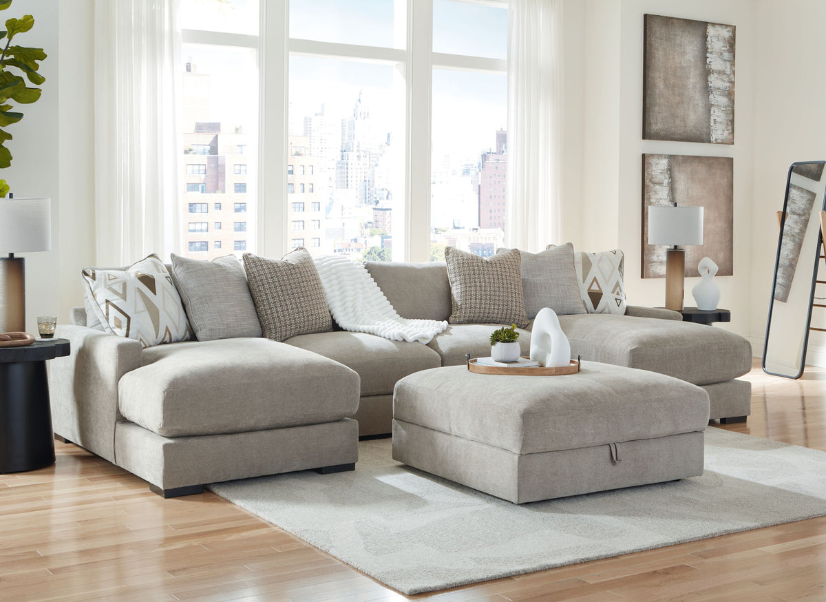 Aslan Court - 5 Pc. - 4-Piece Sofa Pit Sectional, Ottoman - Pebble