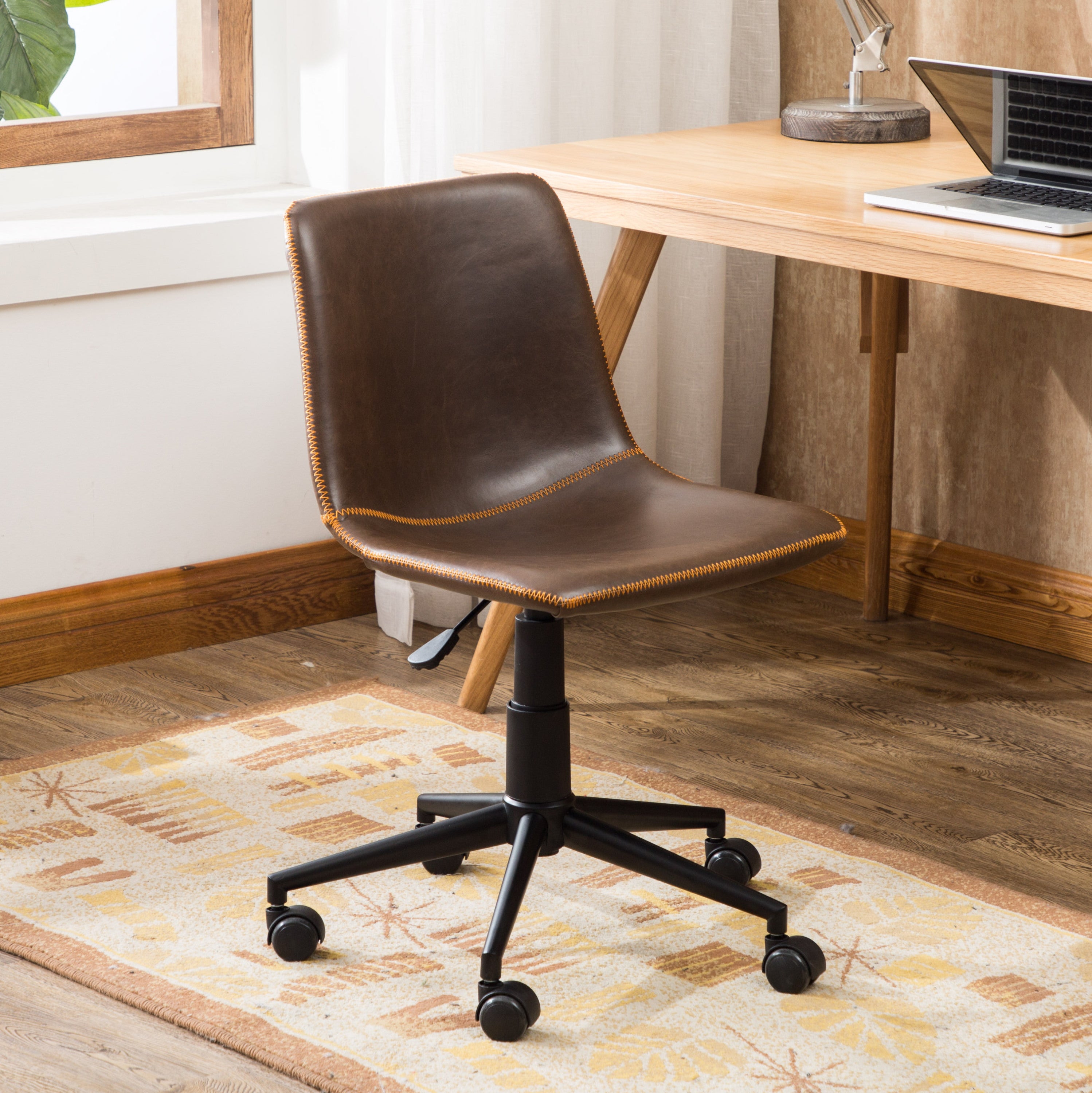Cesena Faux Leather Swivel Office Chair, Antique Brown