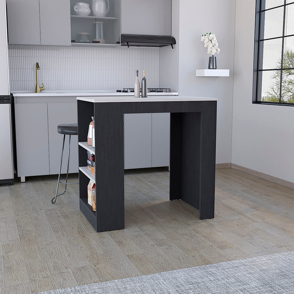 Portree Kitchen Island w/ 3-Side Shelves