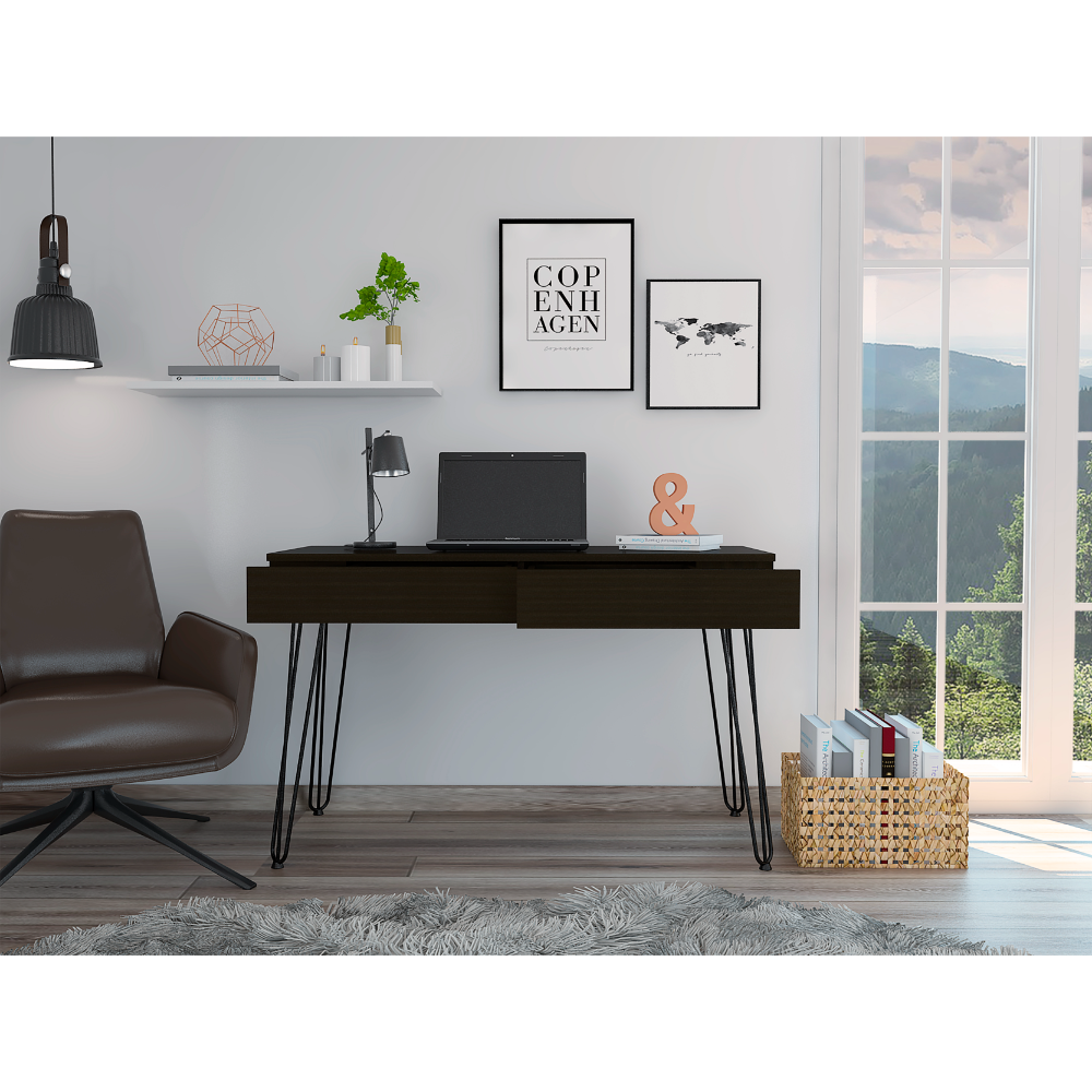 Mumbai 2-Drawer Computer Desk, Hairpin Legs - Black