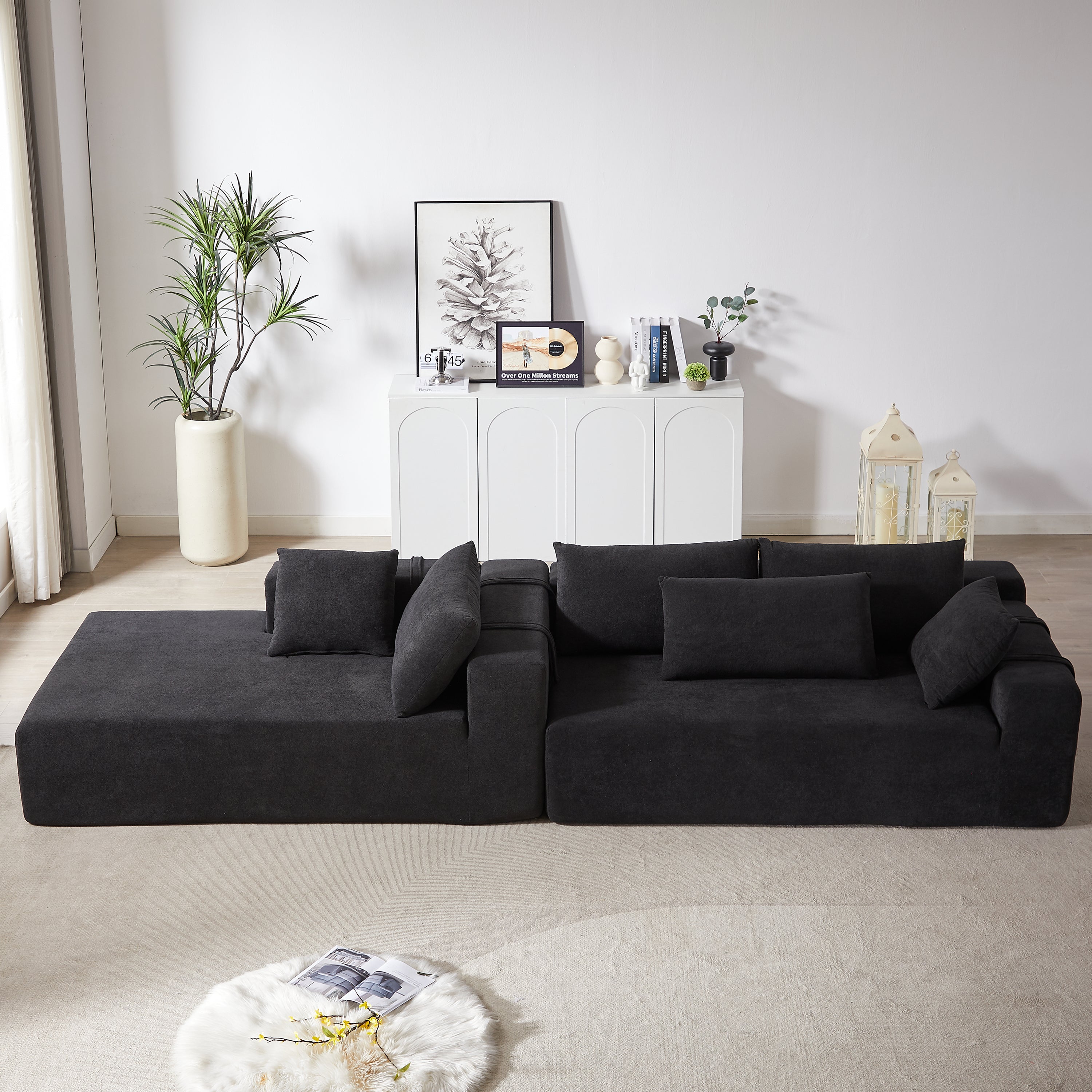 Modern Chenille Sectional Sofa: 108" L-Shaped