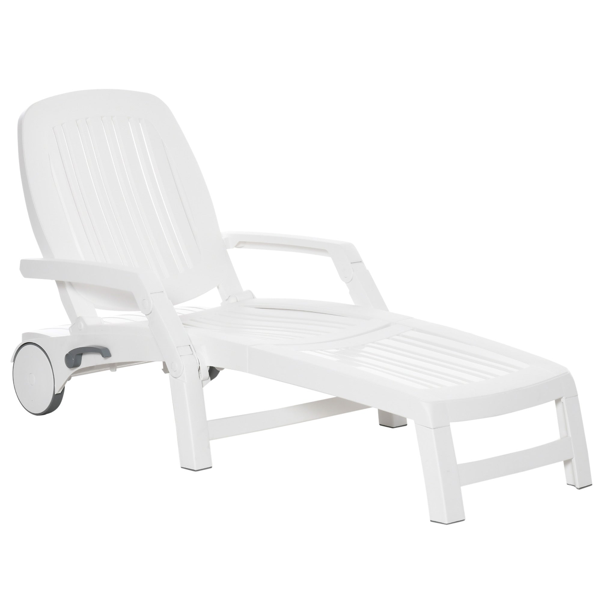 Outsunny Outdoor Chaise Lounge Chair - Adjustable, Wheels, Storage