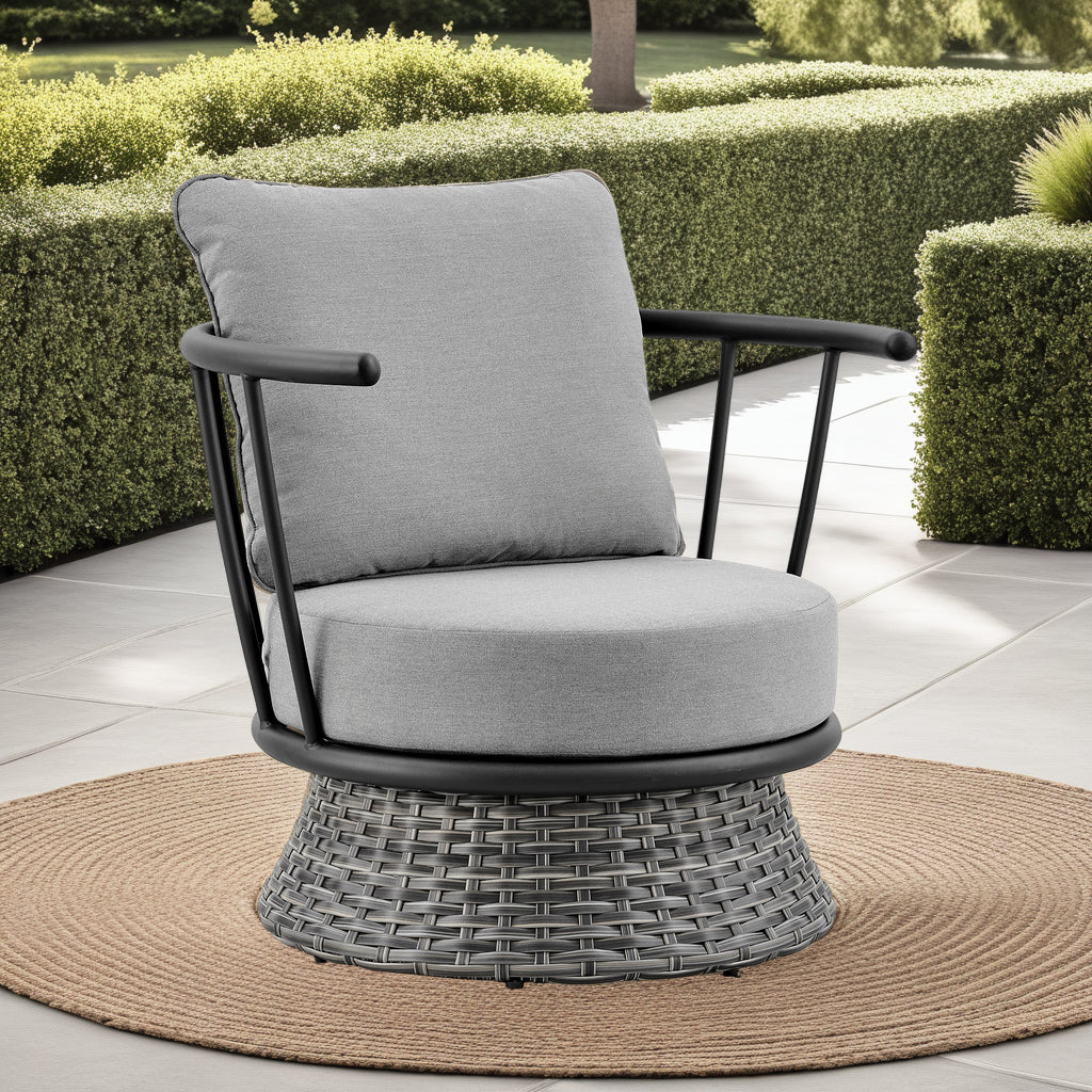 Giotto Wicker & Aluminum Outdoor Chair - Black/Dark Gray