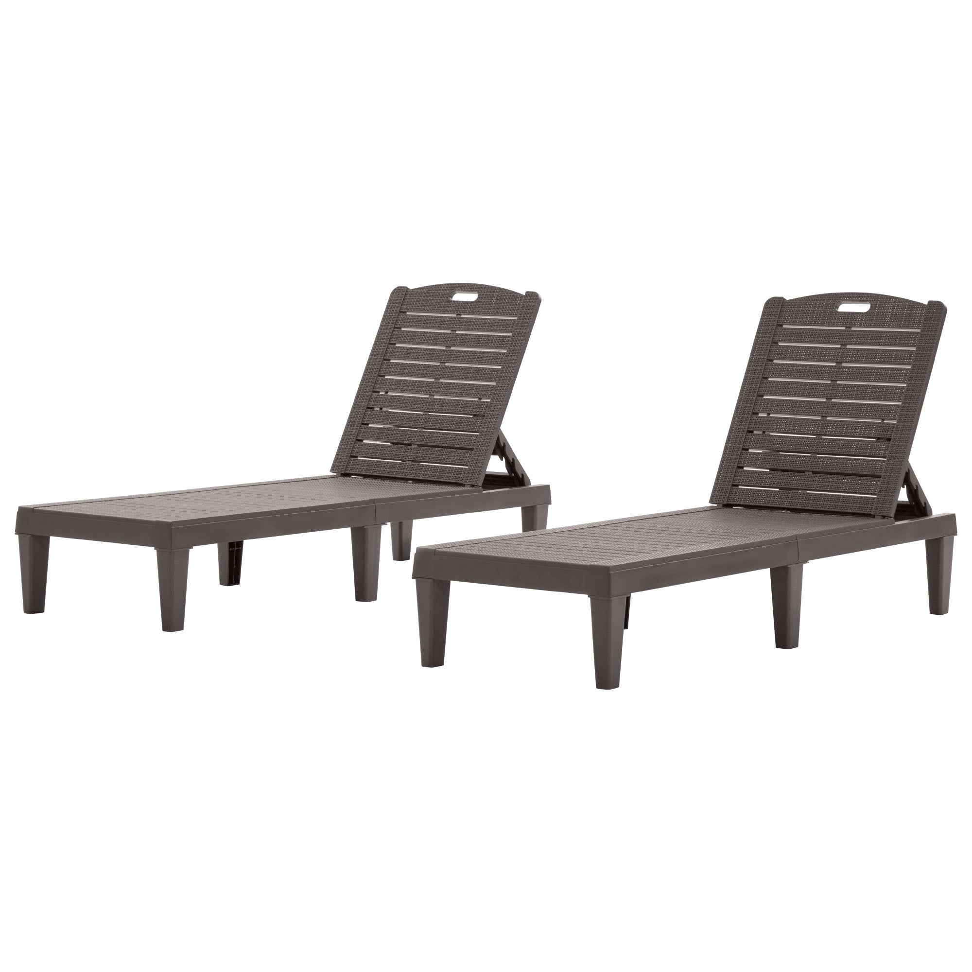 2-Pc Dark Brown Outdoor Chaise Lounges, Adjustable Polypropylene