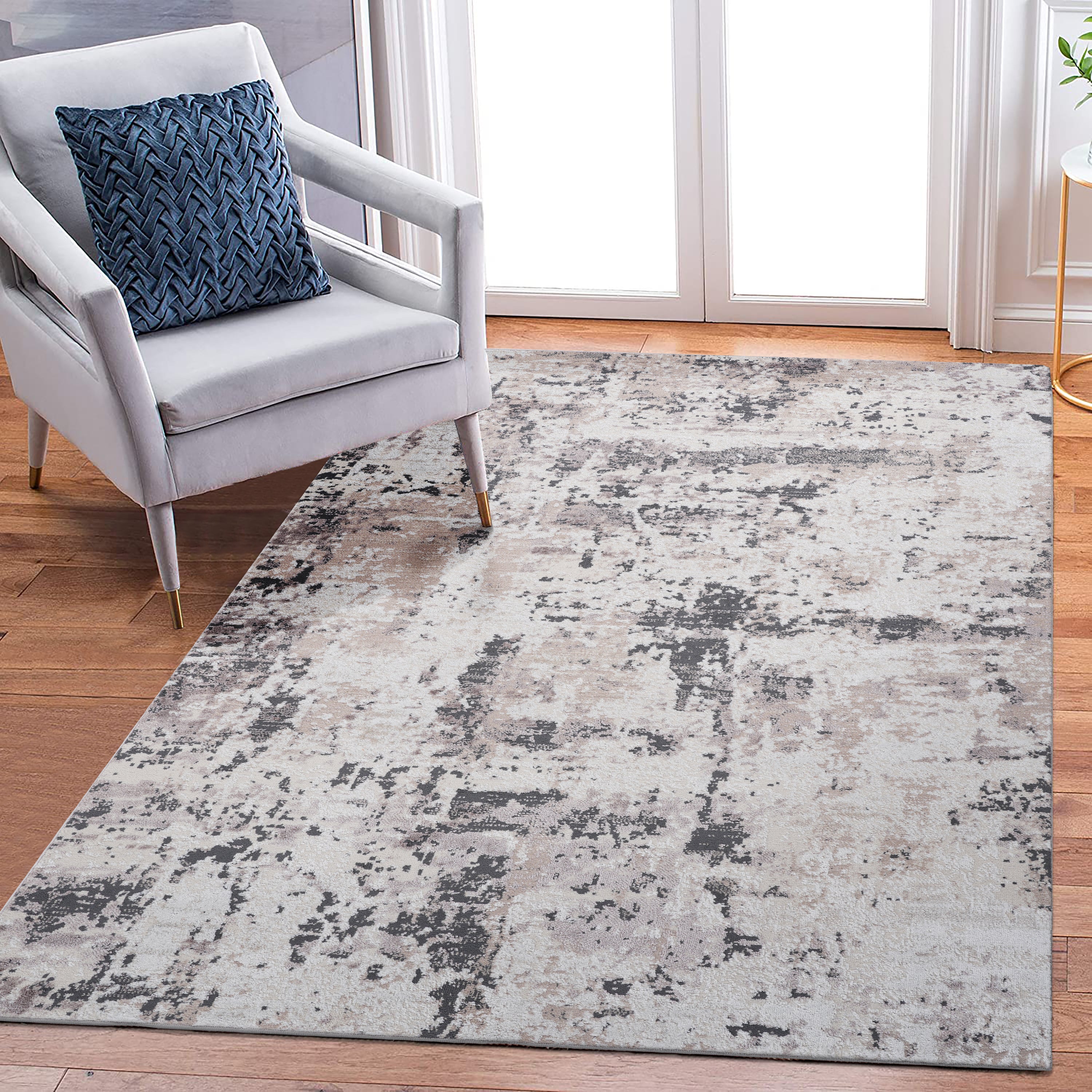 Stylish Stain-Resistant Area Rug | 8x10 Cream/Brown