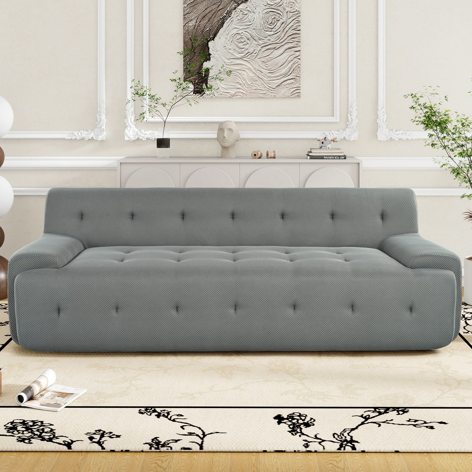 Modern Minimalist Sofa: 86.2" Tufted 3-Seat