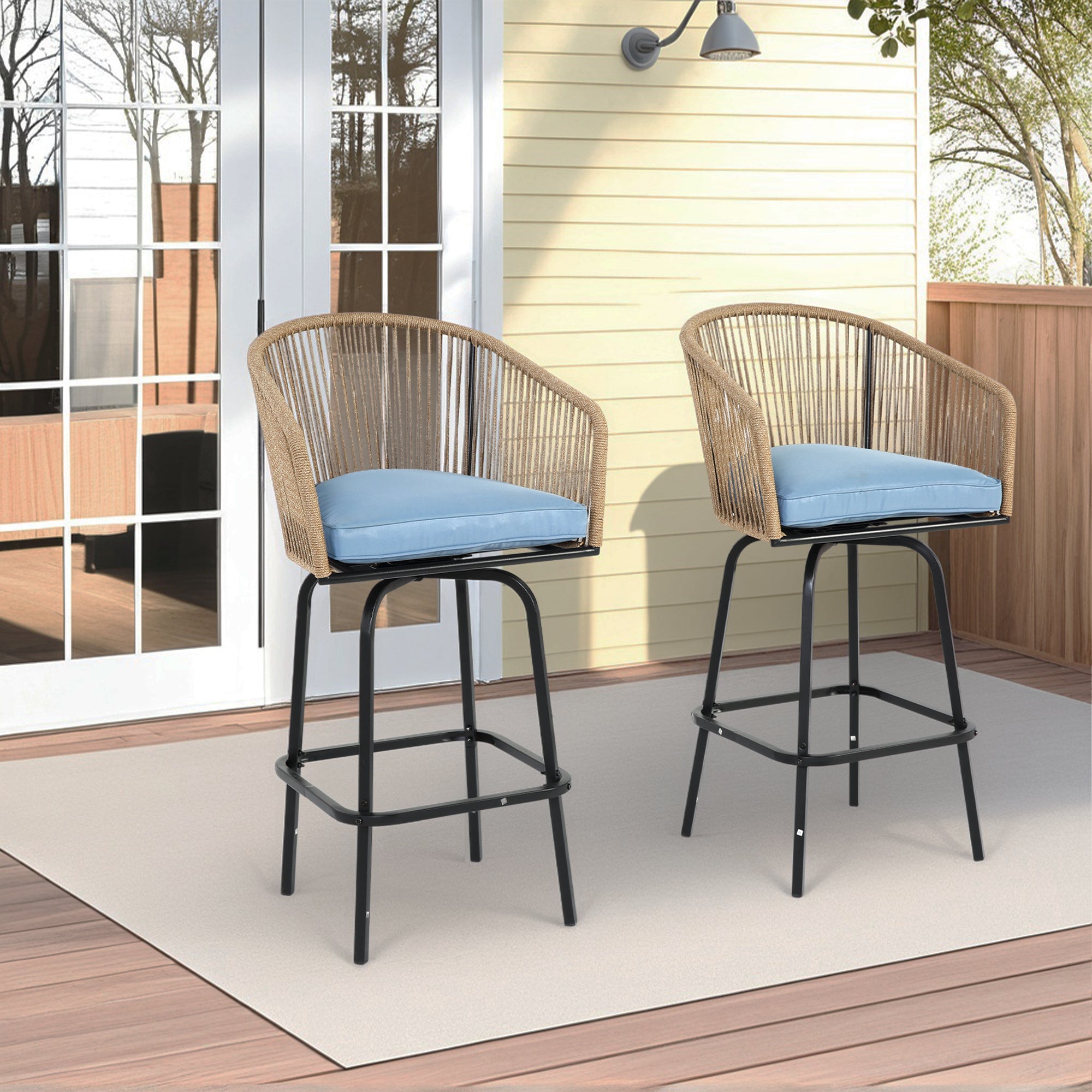 All Weather Outdoor Rattan Wicker Bar Stools Set of 2