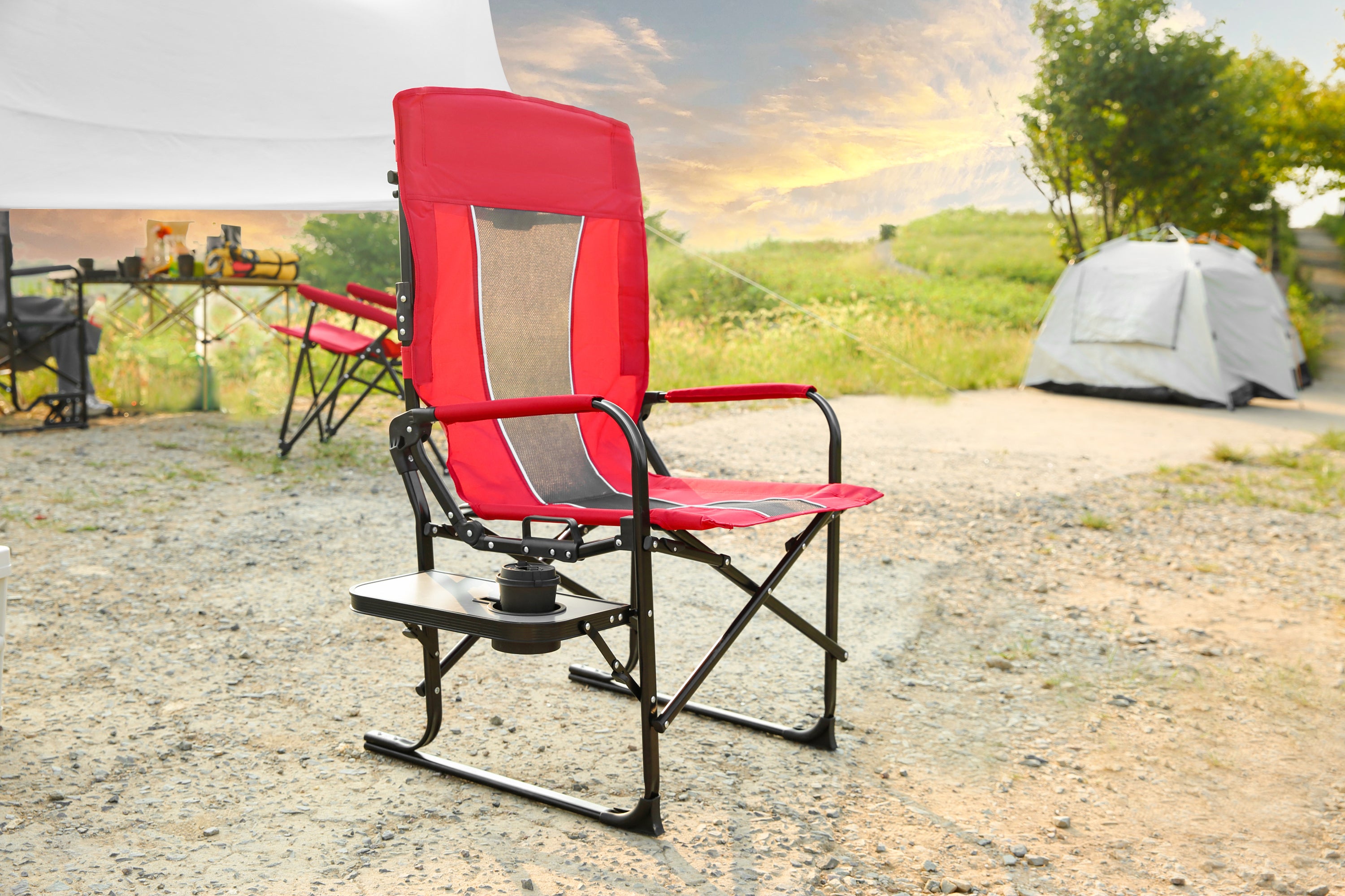 Heavy Duty Oversized Portable Folding Director Chair w/ Table & Pocket