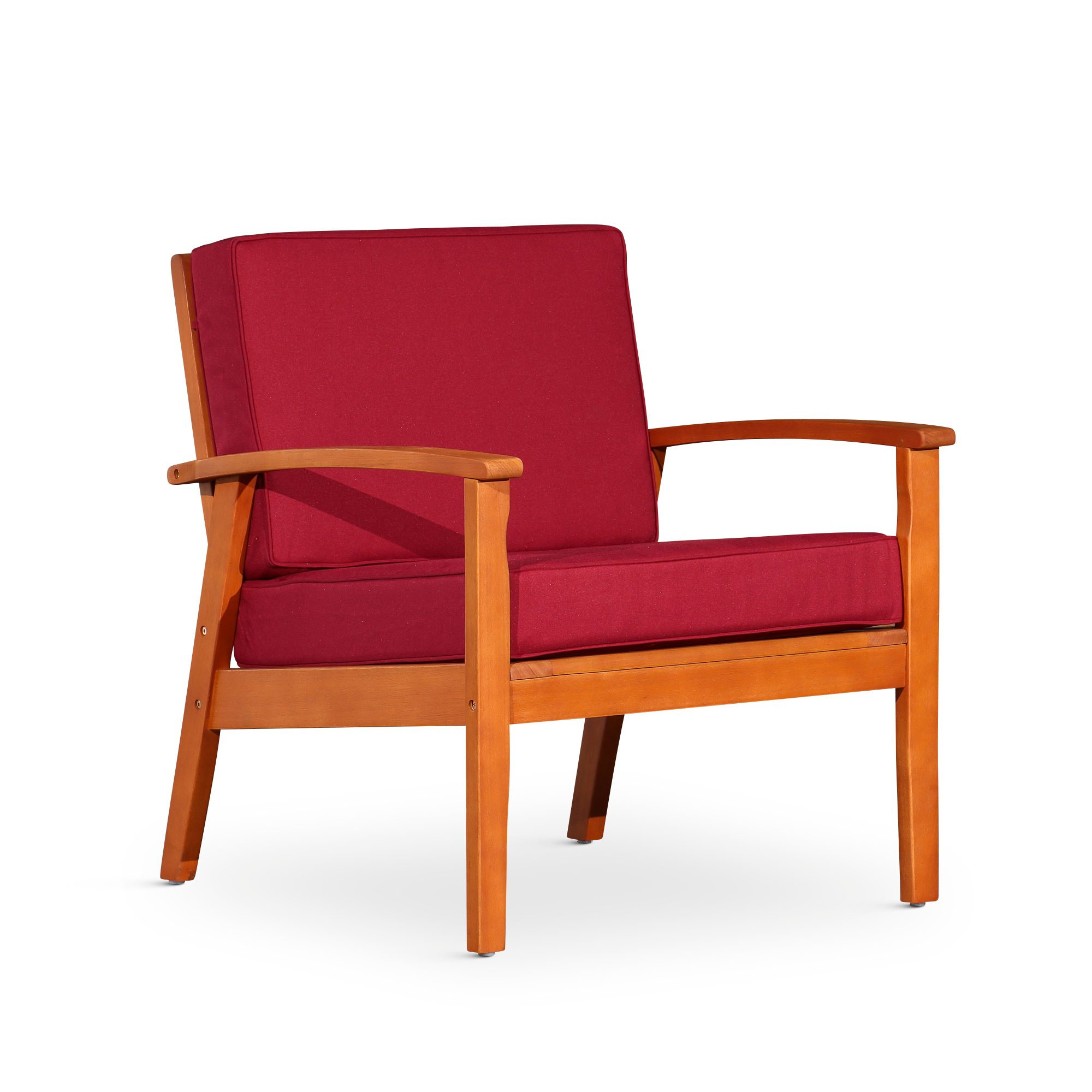 Outdoor Deep Seat Eucalyptus Chair | Natural Oil, Burgundy Cushions
