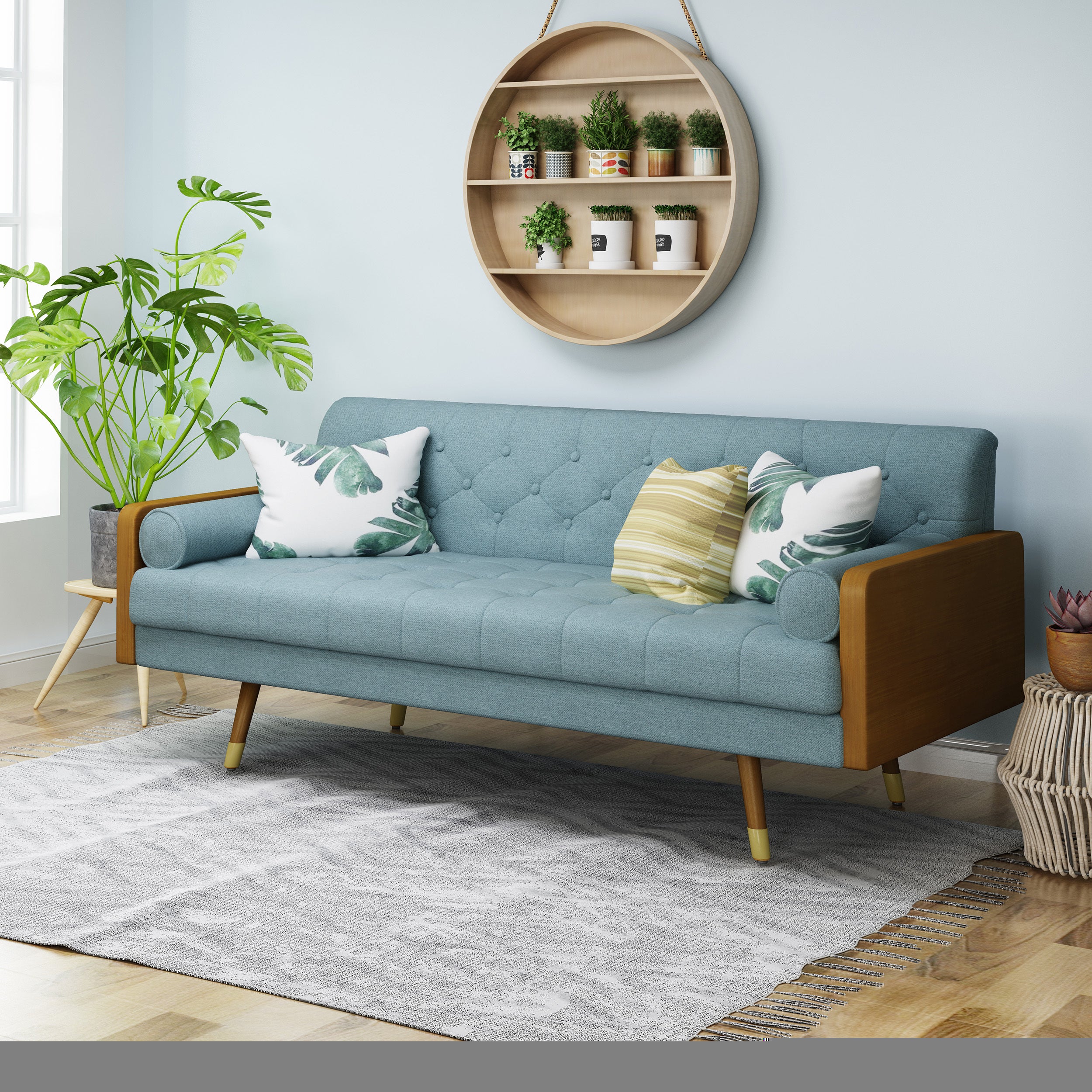 Aidan Mid-Century Modern Sofa: Tufted Fabric