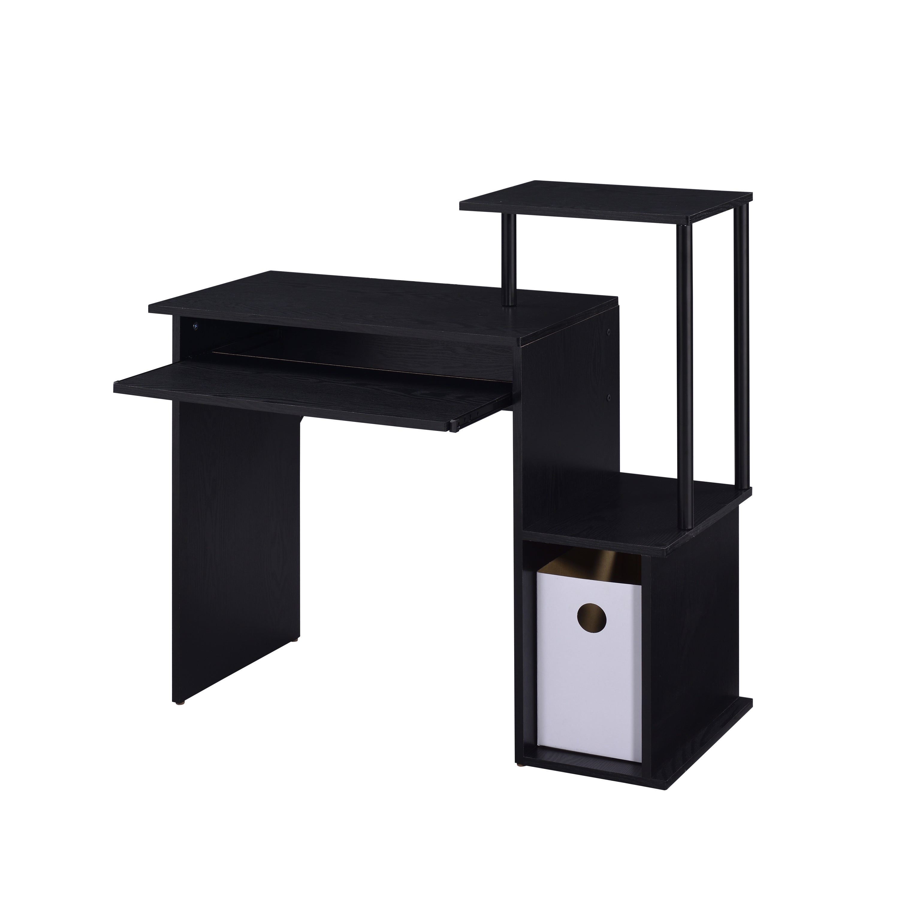 Black Computer Desk w/ Keyboard Tray & Shelving