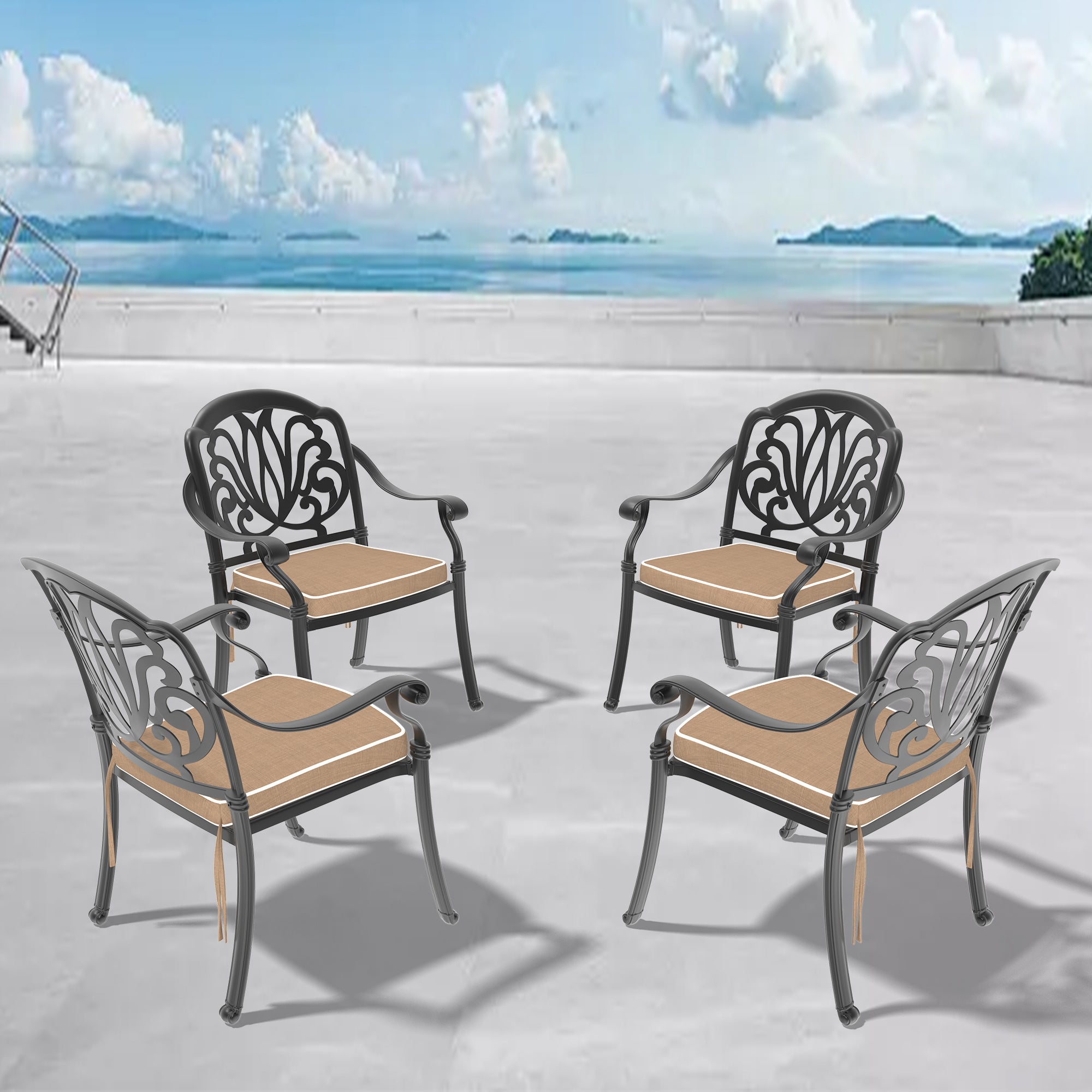 4PC Cast Aluminum Patio Chairs w/ Cushions