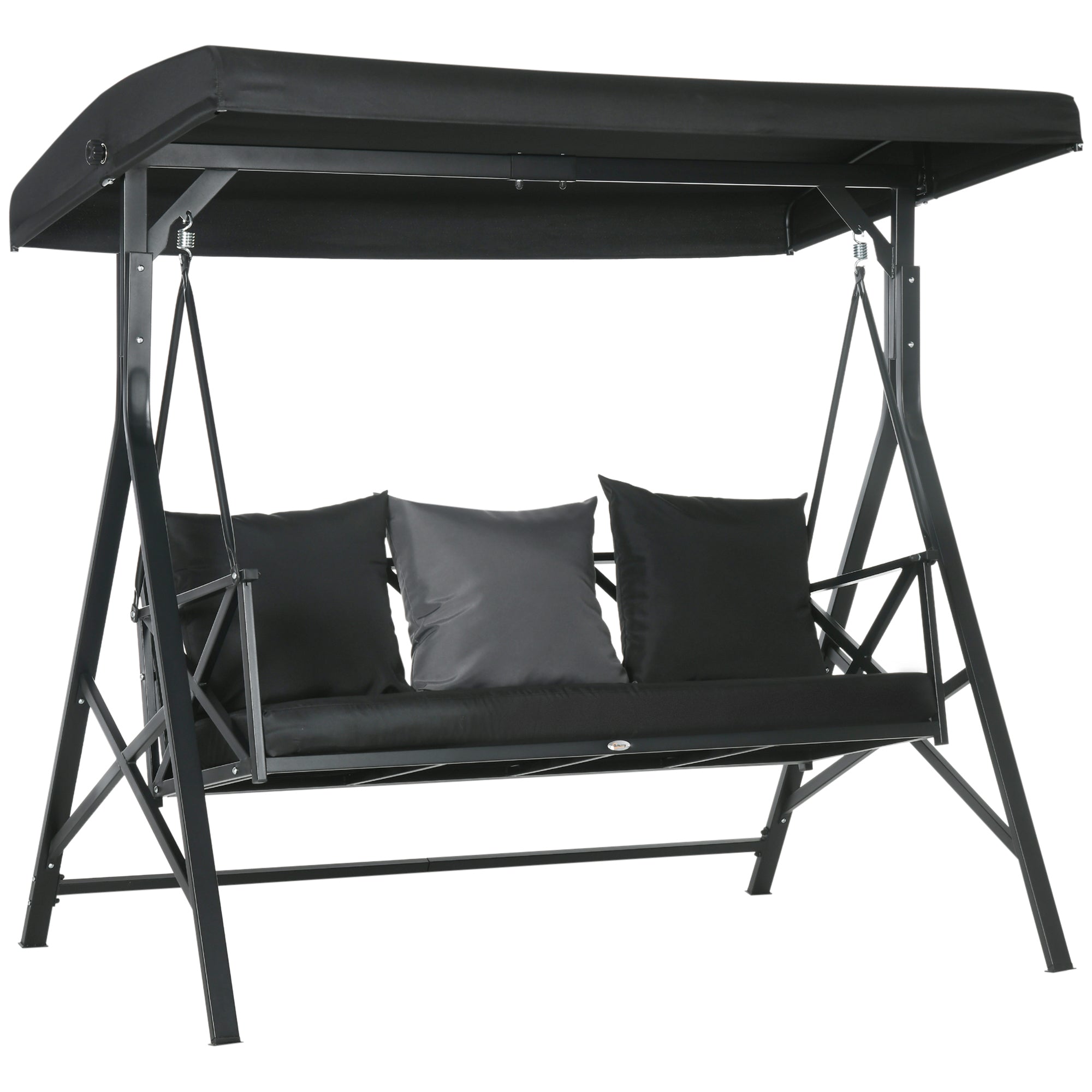 Black 3-Seat Patio Swing Chair Glider with Adjustable Canopy