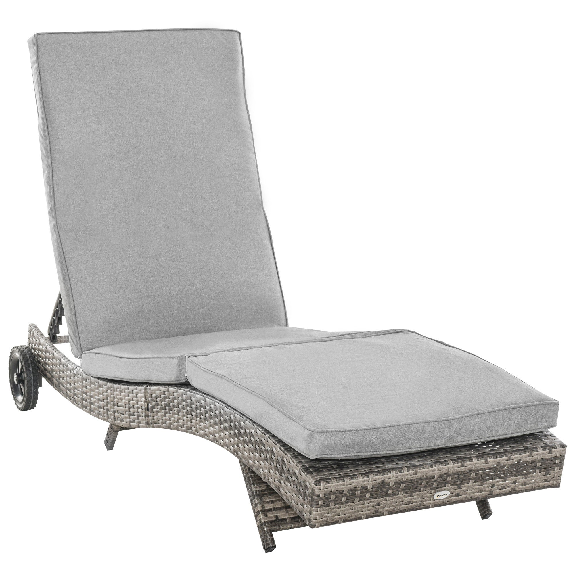 Outsunny Outdoor PE Rattan Chaise Lounge Pool Chair Adjustable Wheels