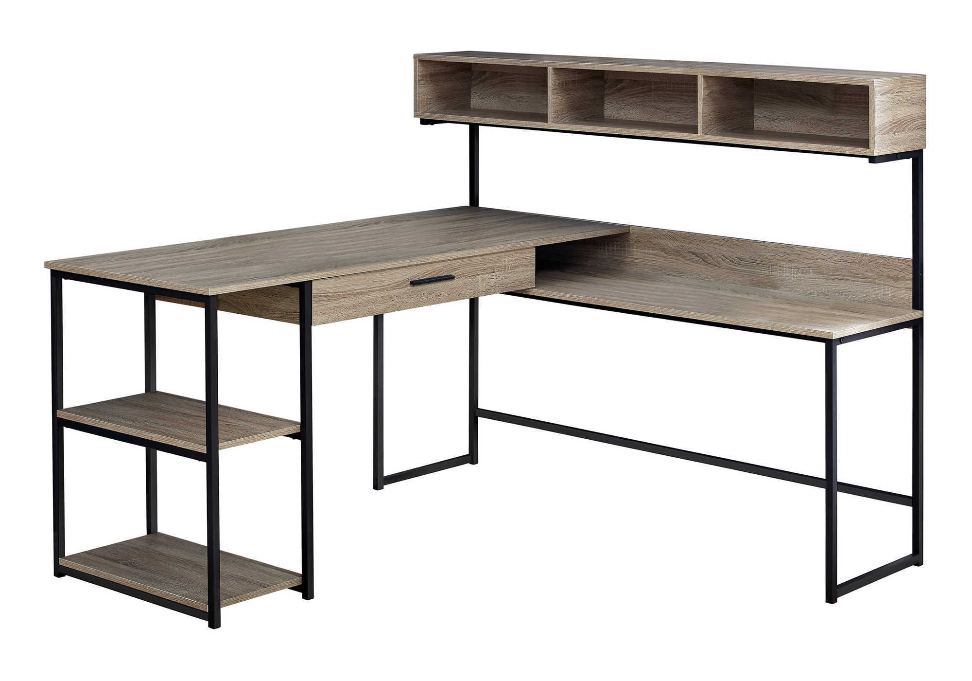 L-Shaped Corner Desk, Modern Home Office Computer Workstation, Brown & Black