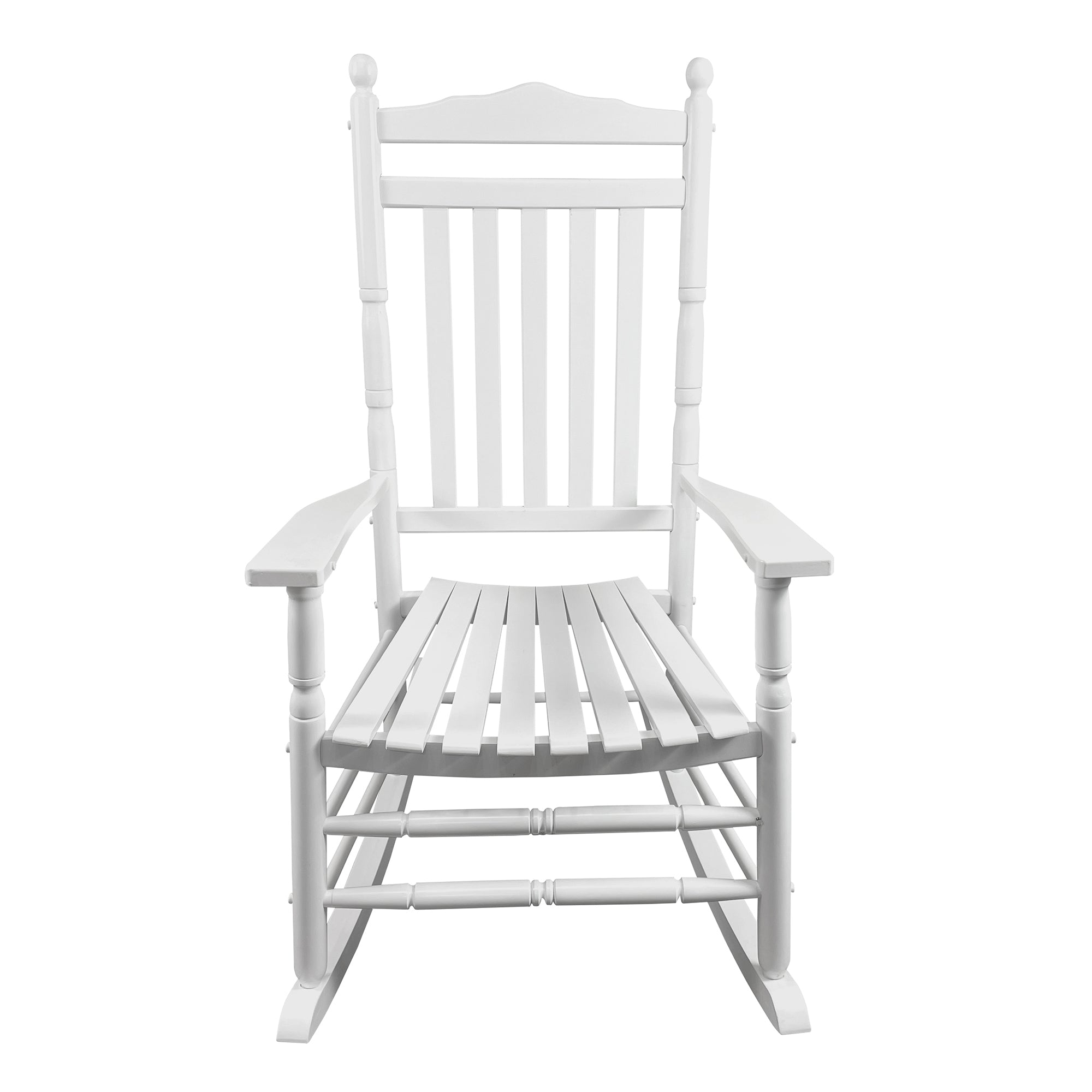 White Solid Wood Rocking Chair - Wide Seat, Armrest for Porch/Balcony