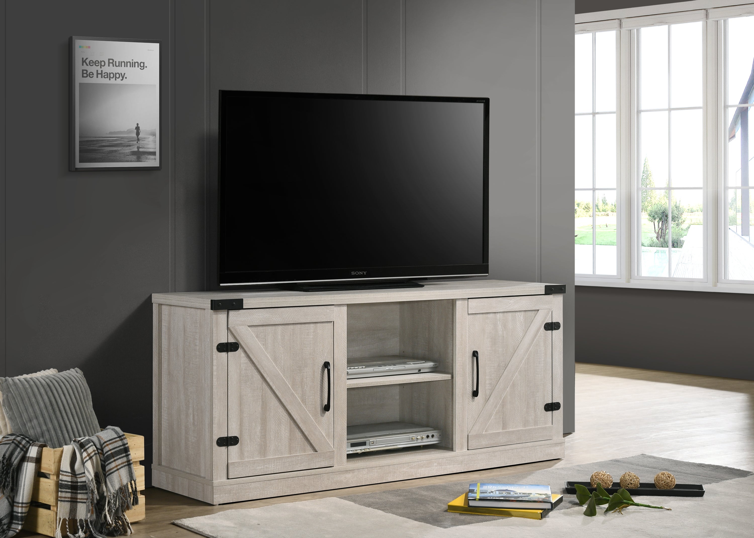 Salma Gray 58" TV Stand w/ Shelves & Cabinets
