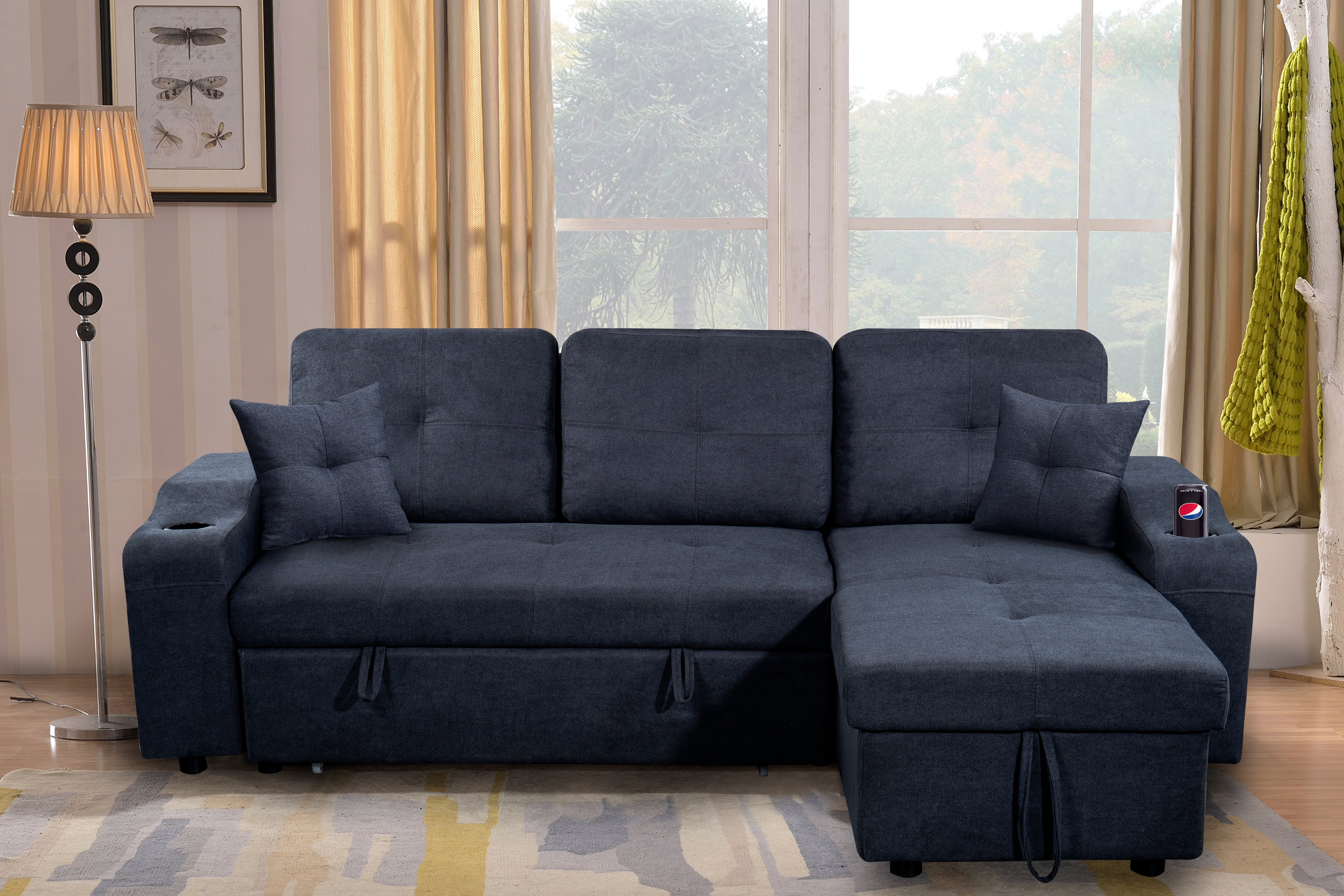 Dark Grey Right-Facing Sectional Sofa with Footrest