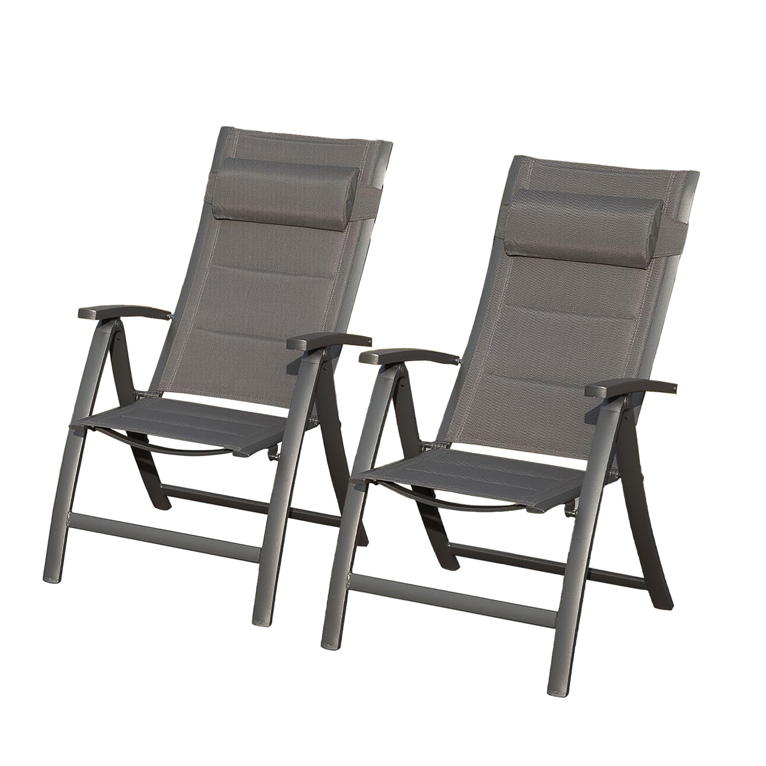 Patio Folding Chairs Set of 2 | Padded Textilene Fabric Outdoor Seating