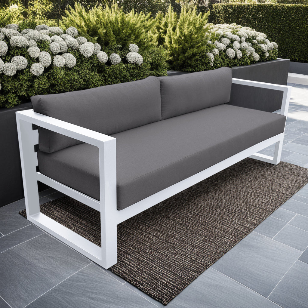 Aelani Aluminum Outdoor Sofa: Dark Gray & White Comfort