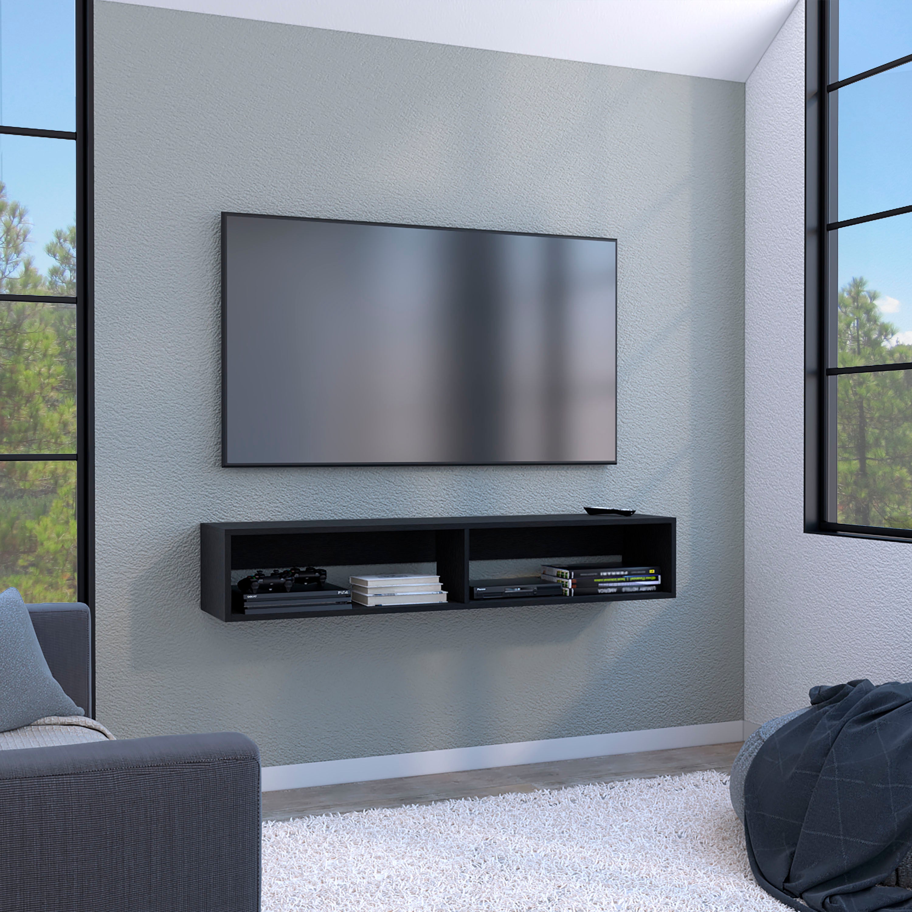 Warrior 59" Floating TV Stand, Black | O