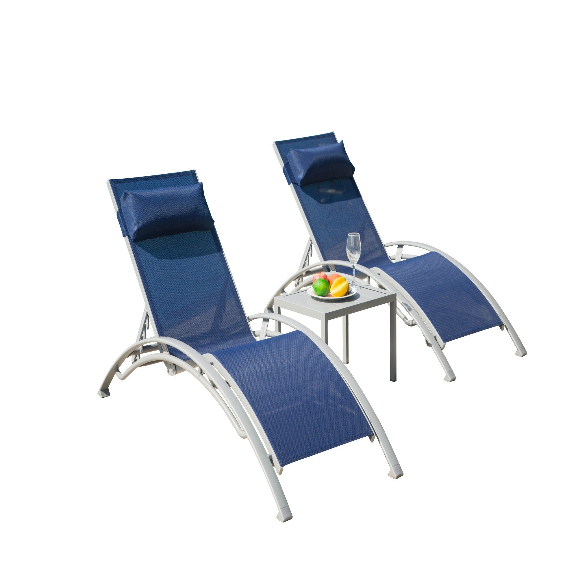 All-Weather Adjustable Aluminum Pool Lounge Chairs Set w/ Table