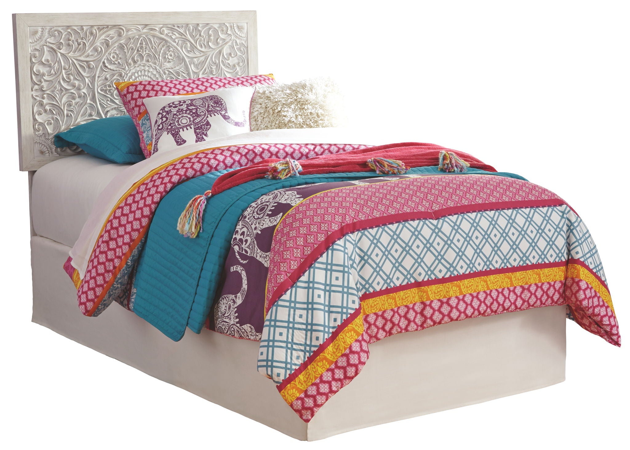 Paxberry - Twin Panel Headboard with Bolt on Bed Frame - Whitewash