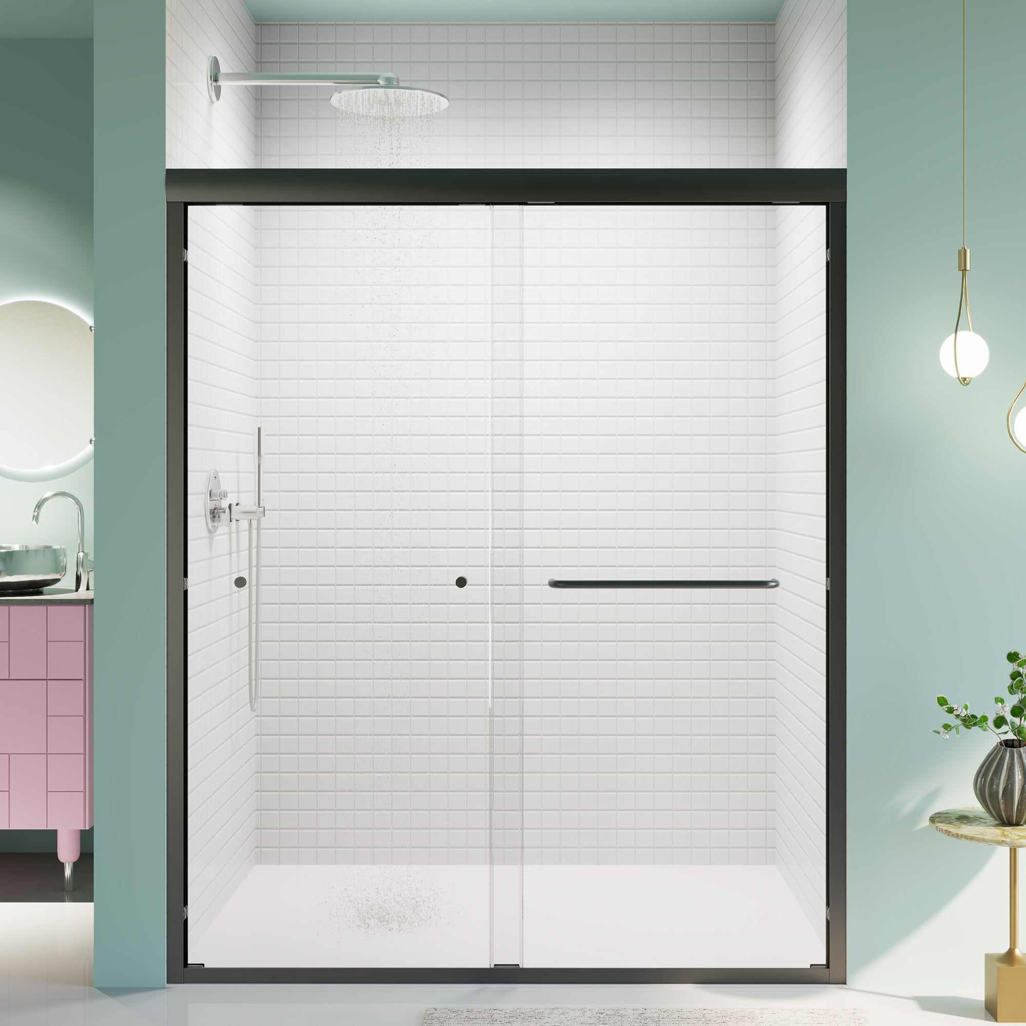 56-60"W x 72"H Matte Black Bypass Shower Door