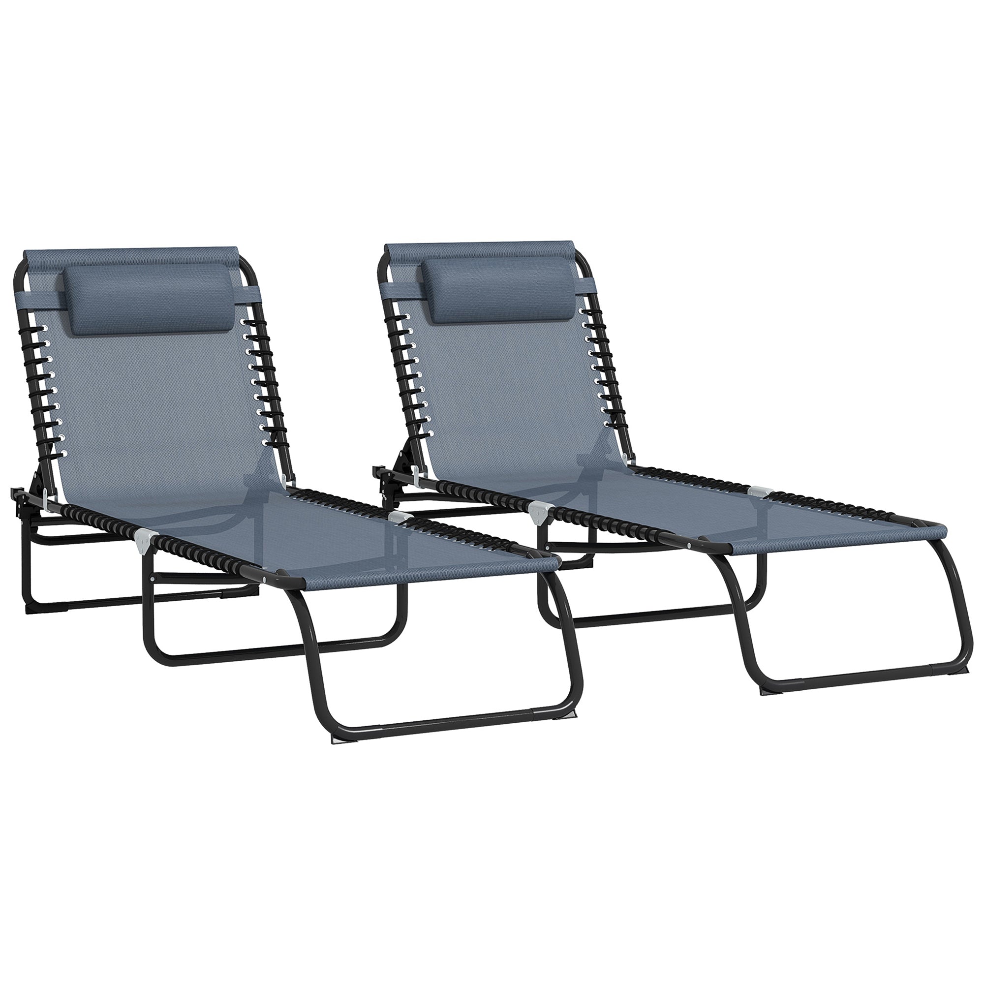 Outsunny Folding Chaise Lounge Pool Patio Chair - Reclining Gray
