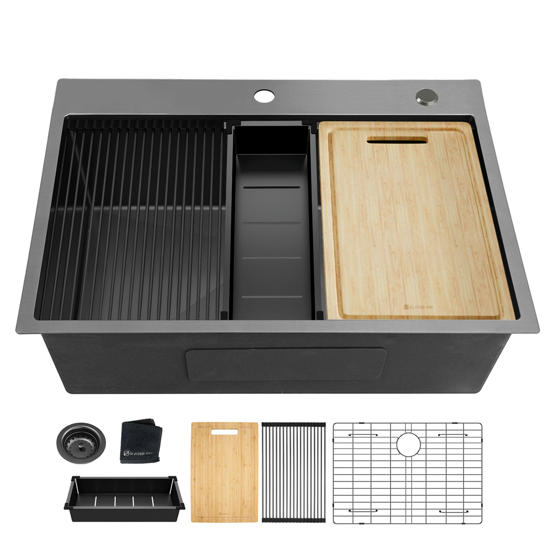 Gunmetal Black 32x22" Workstation Kitchen Sink