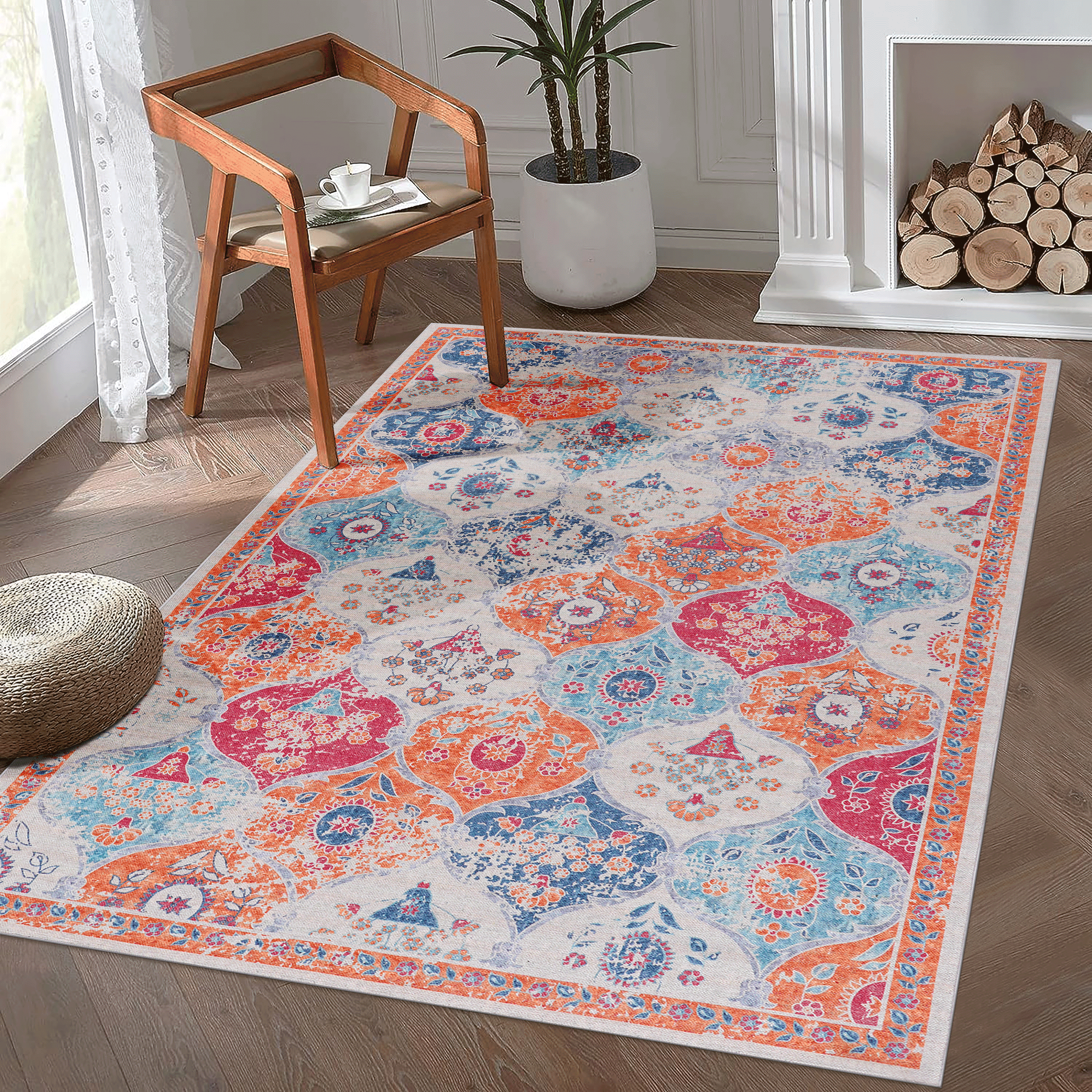 Cream 3x5 Rug: Washable, Non-Slip, Pet-Friendly