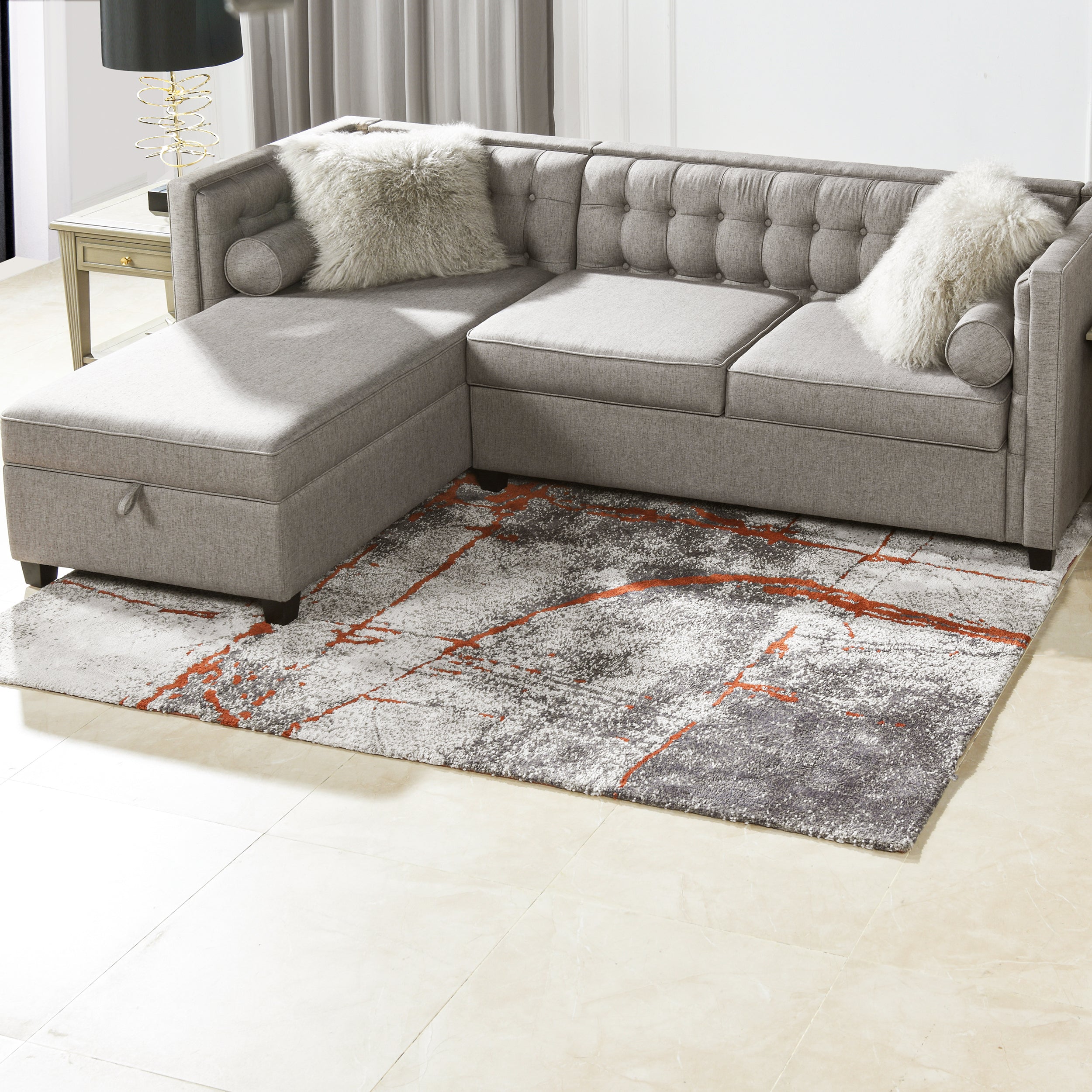 Quarry 5x6.5' Rug: Gray & Orange Abstract