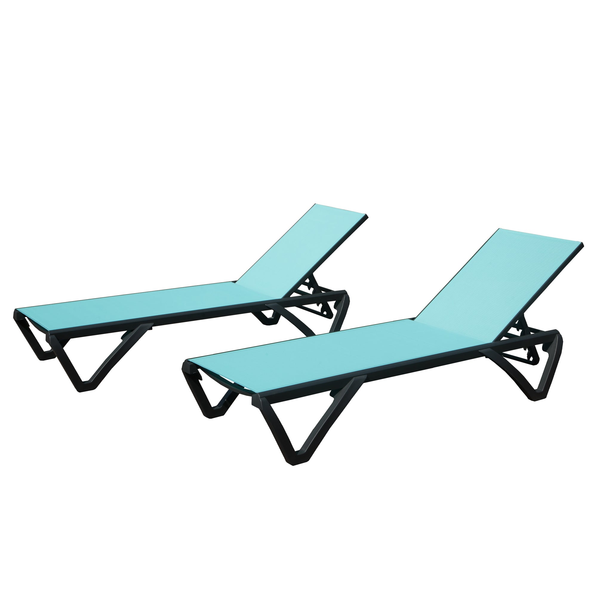 All-Weather Outdoor Patio Chaise Lounge Chairs 2pc Set Adjustable Wheels