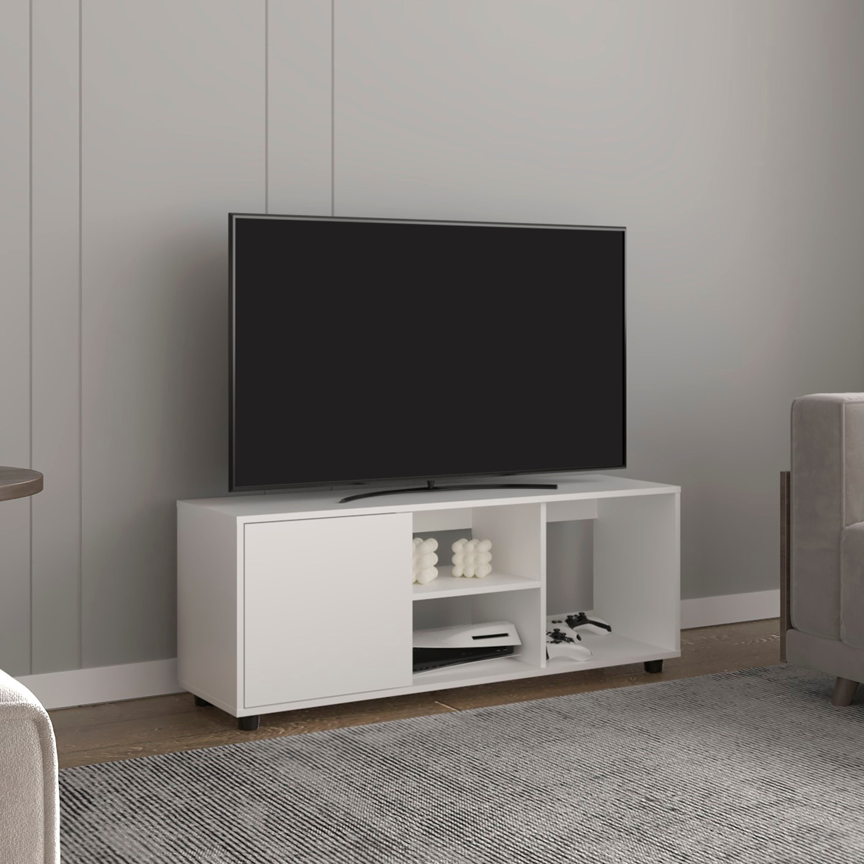 Adel 51" White TV Stand w/ Cabinet & Shelves
