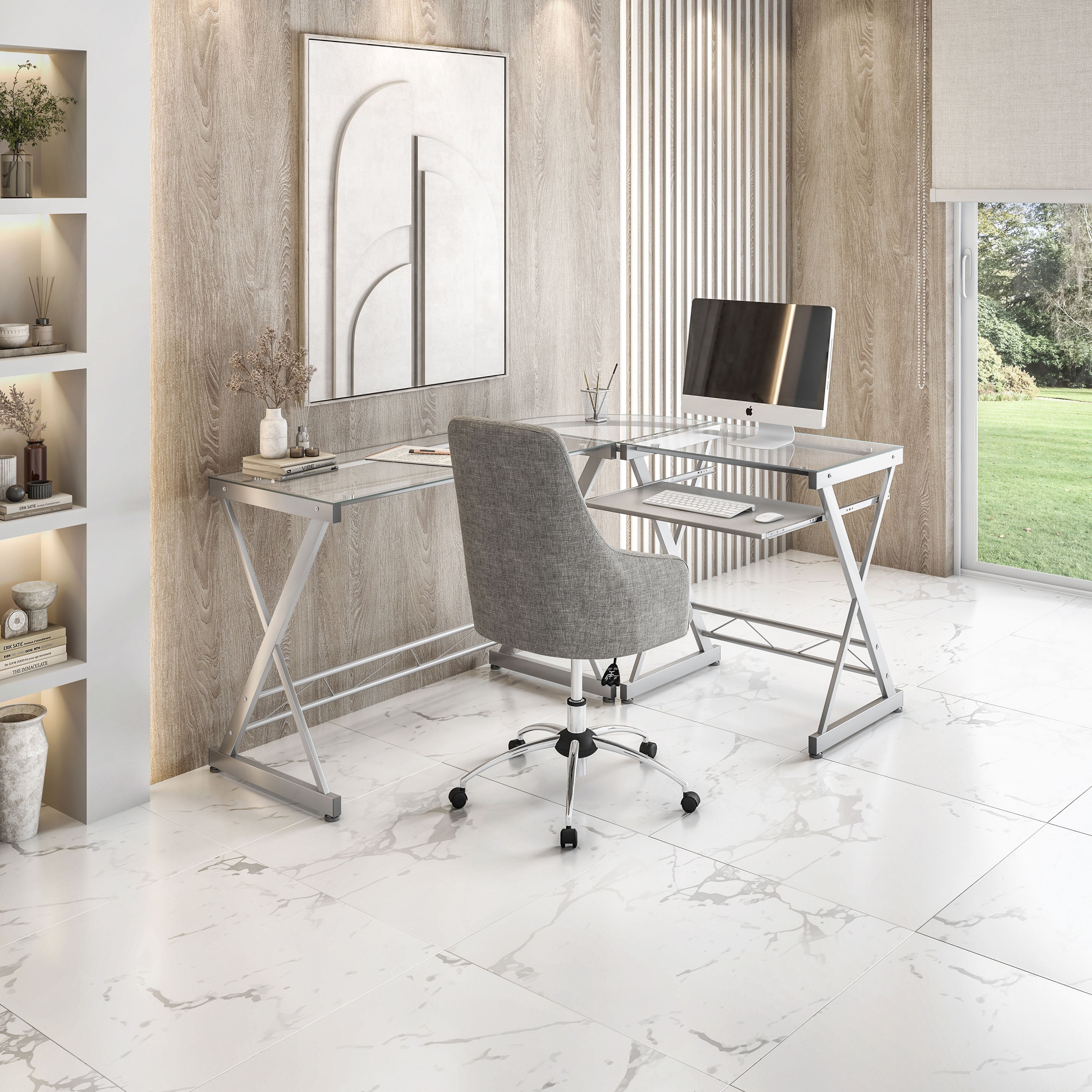 L-Shaped Glass Computer Desk, Clear