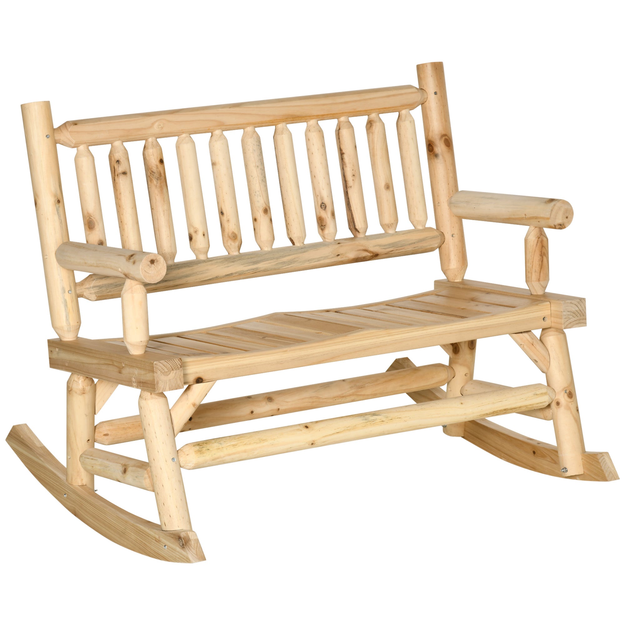 Outsunny 2-Person Heavy Duty Wood Log Rocking Loveseat Patio