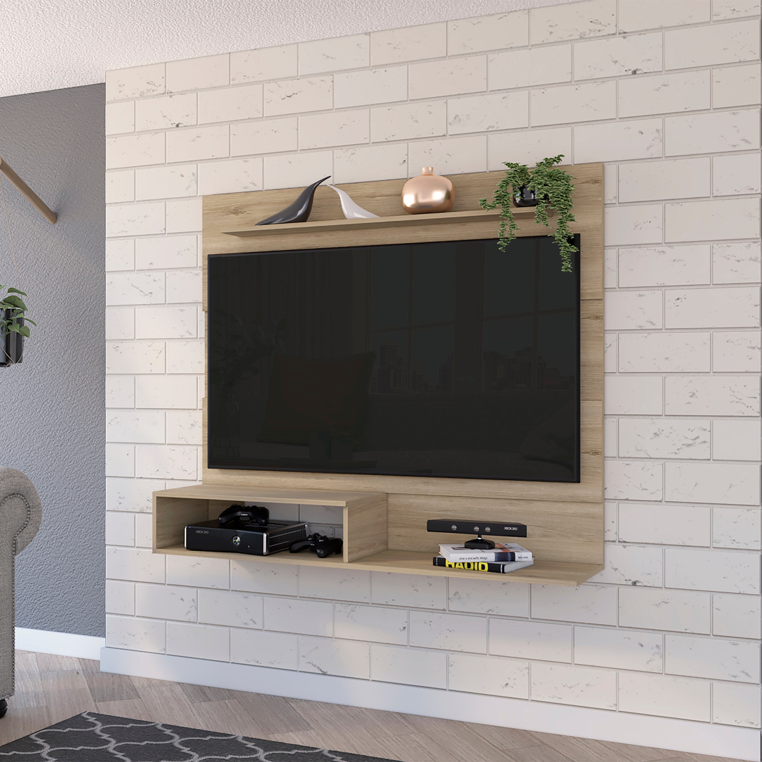 Forest Hills 3-Shelf Floating Entertainment Center - Light Pine