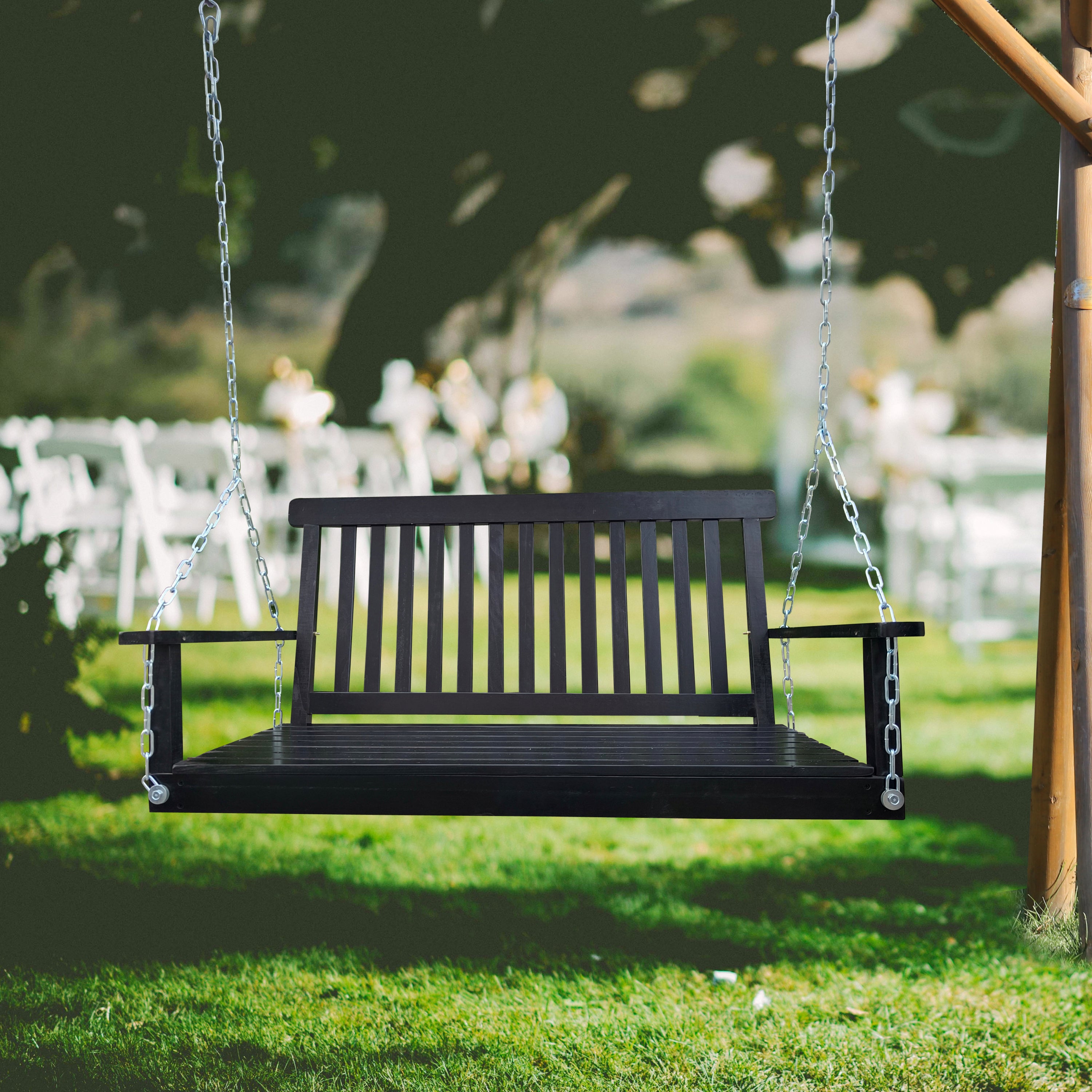 Black Wood Porch Swing with Armrests
