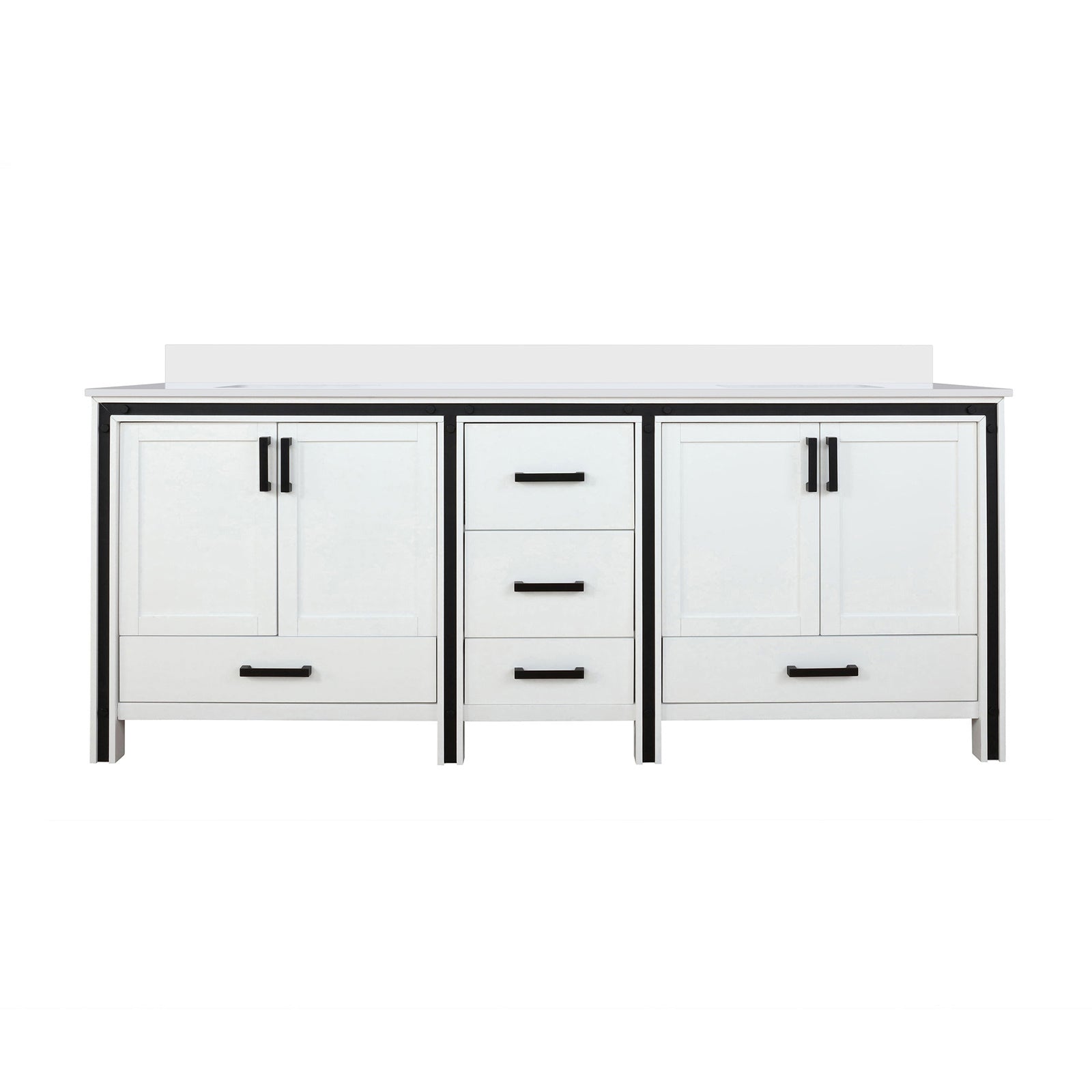 84" White Double Bathroom Vanity with Marble Top