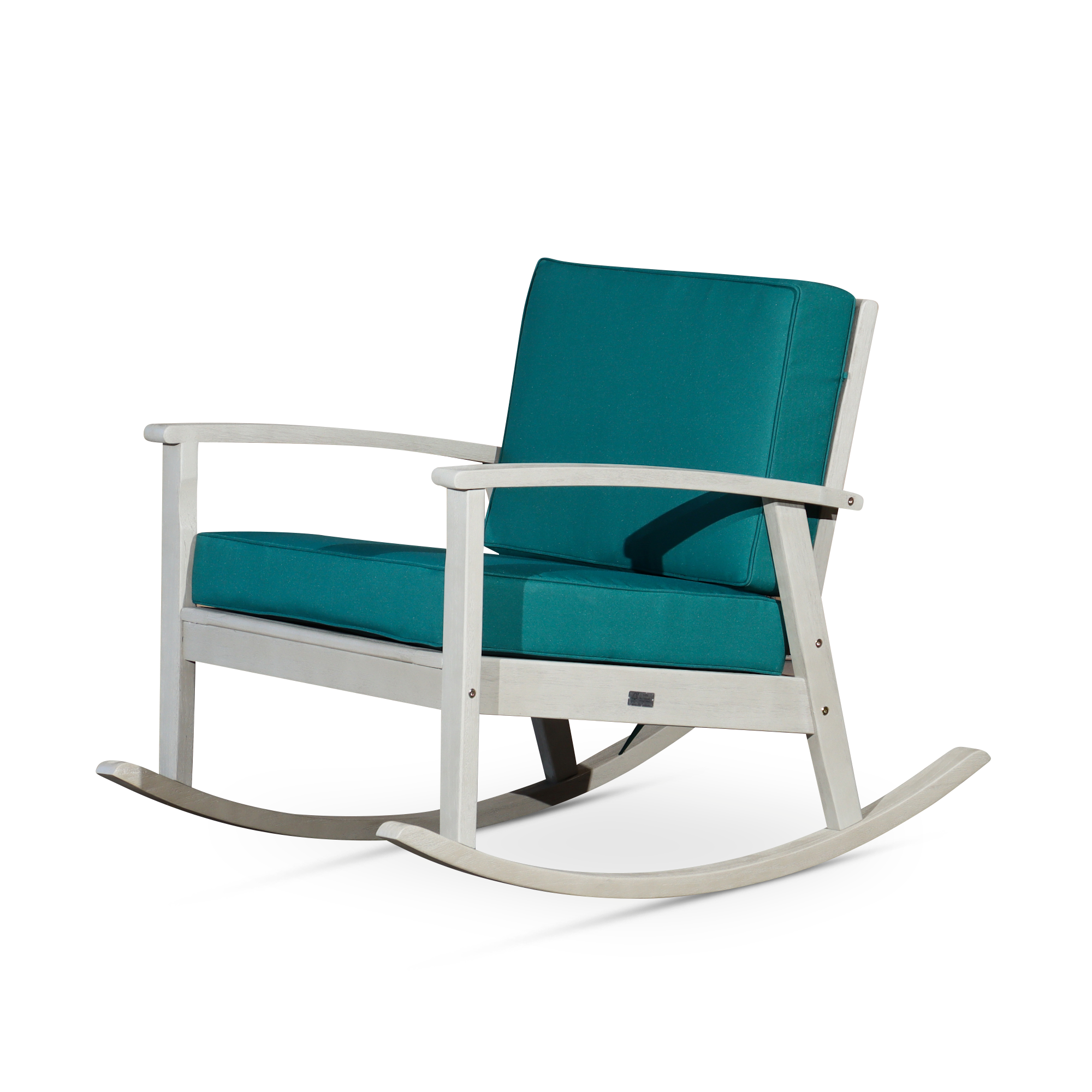 Eucalyptus Rocking Chair with Dark Green Cushions, Driftwood Gray