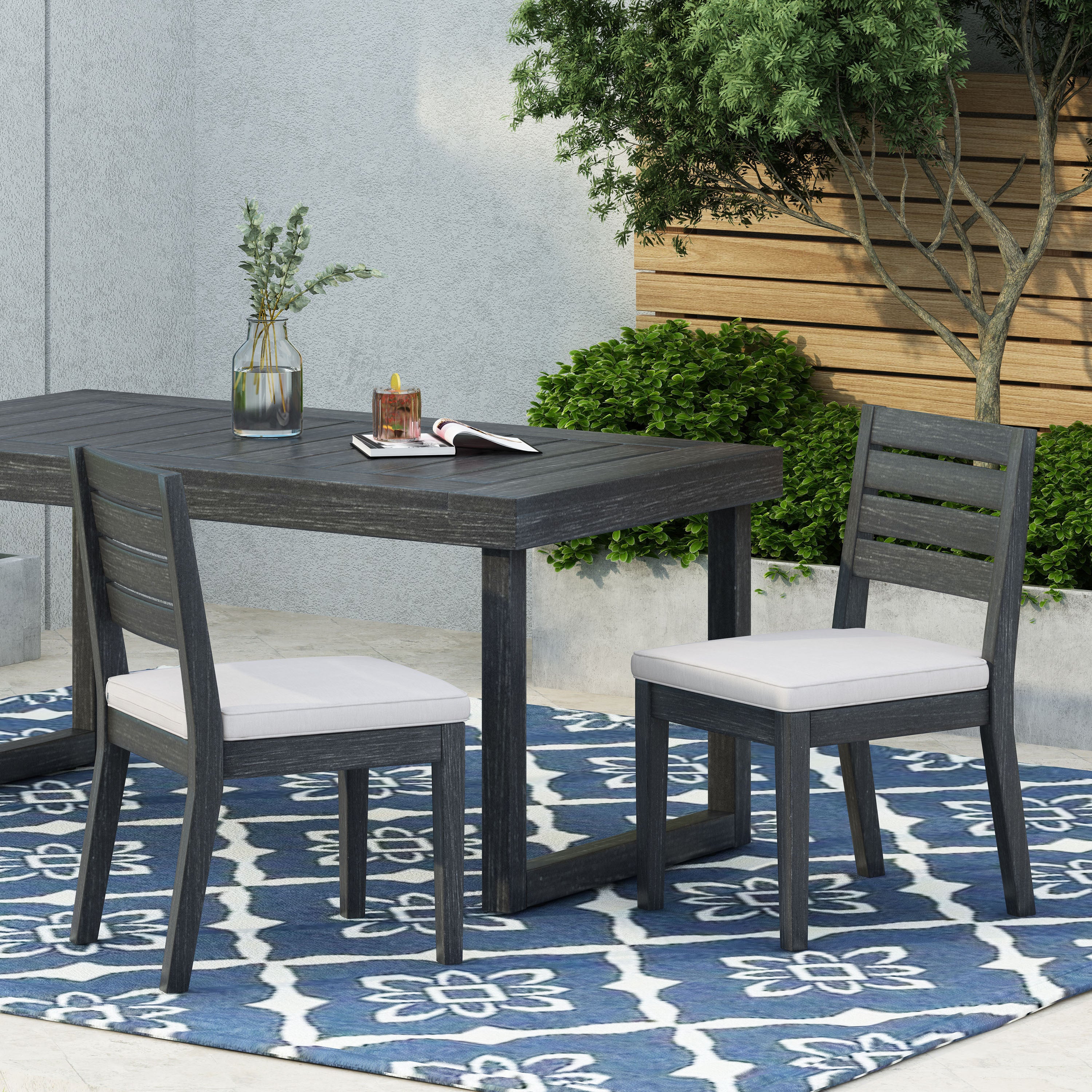 Acacia Wood Dining Chairs w/ Cushions (Set of 2)