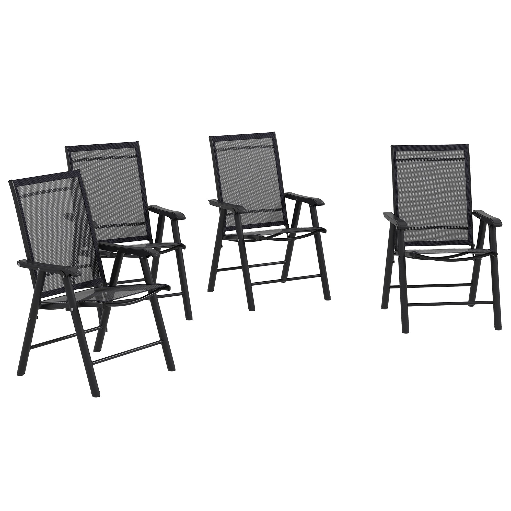 Outsunny Black 4-Pack Folding Patio Dining Chairs w/ Armrests, Stackable
