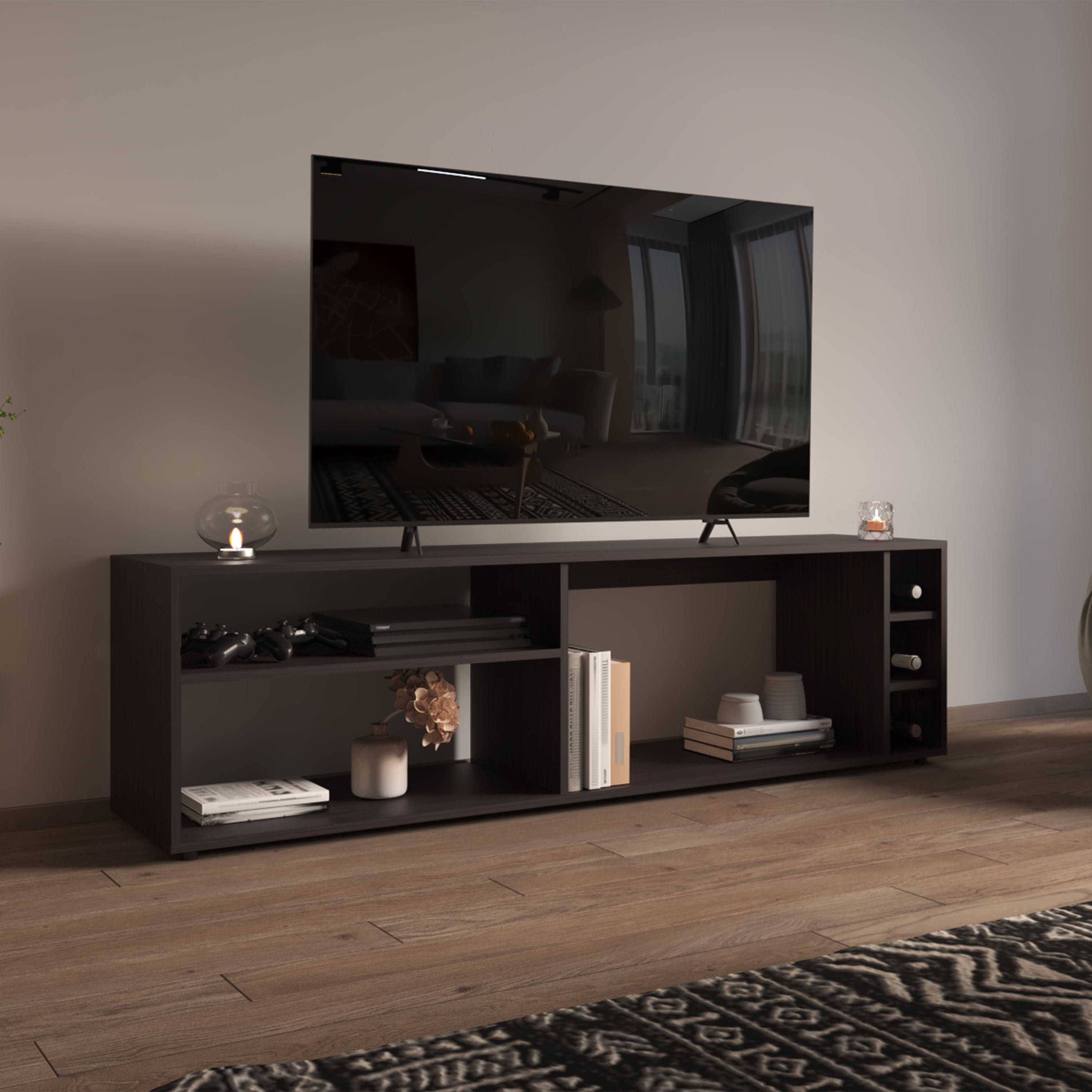 Suxta 63" TV Stand w/ Shelves & Bottle Cubbies
