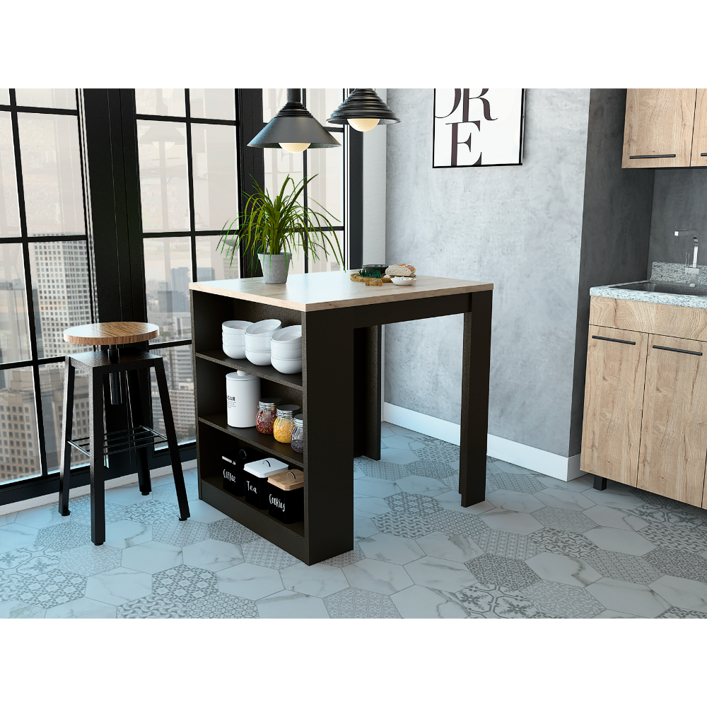 Elkins Black Kitchen Island: 3-Drawer Pine & Wengue