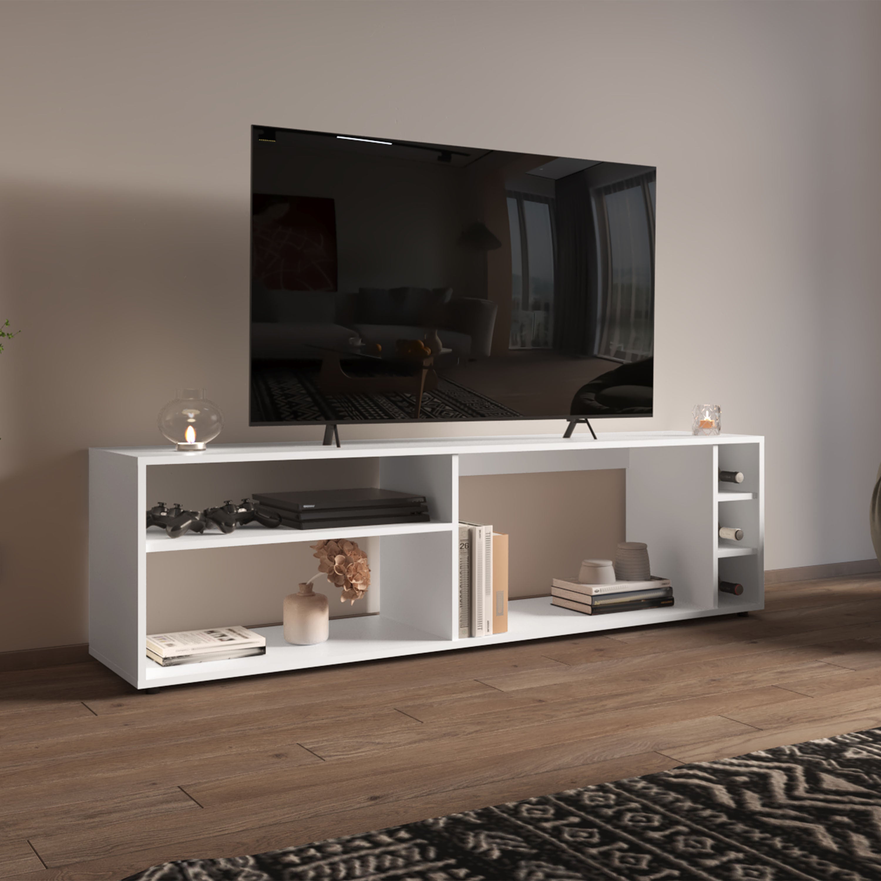 Suxta 63" TV Stand w/ Shelves & Bottle Cubbies